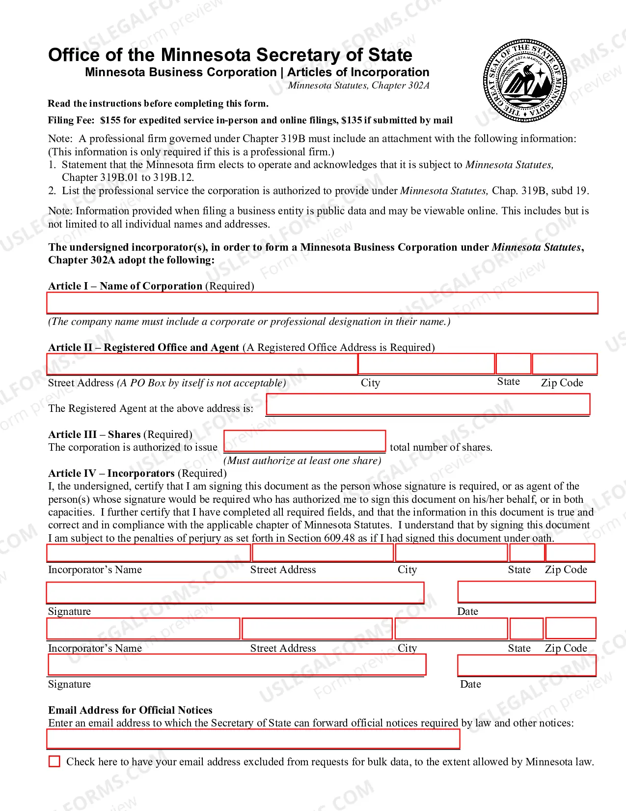 Preview Minnesota Change of Registered Agent