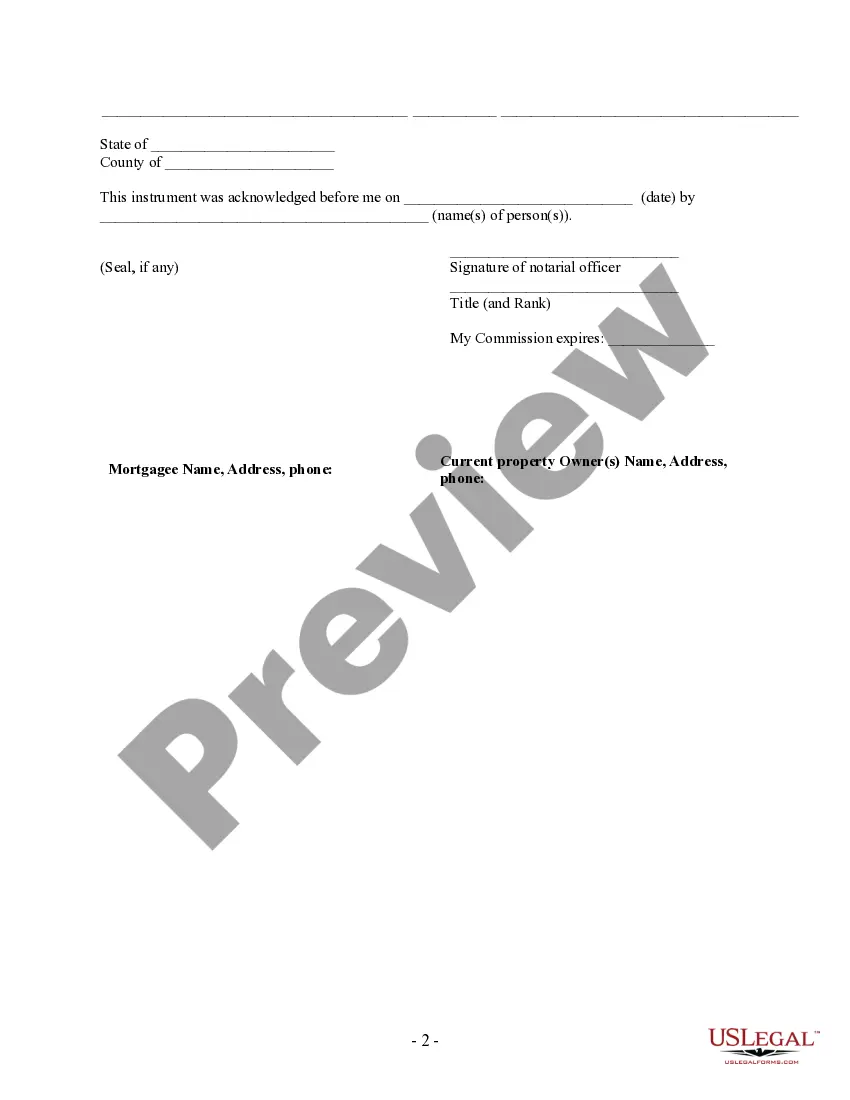 Preview Satisfaction, Release or Cancellation of Mortgage by Individual