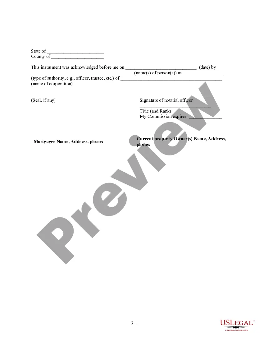 Preview Satisfaction, Release or Cancellation of Mortgage by Corporation