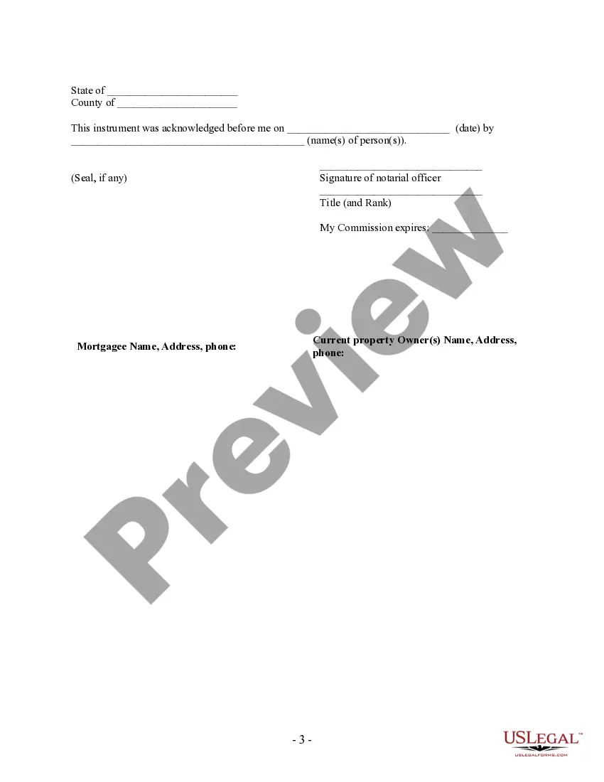 Preview Partial Release of Property From Mortgage by Individual Holder
