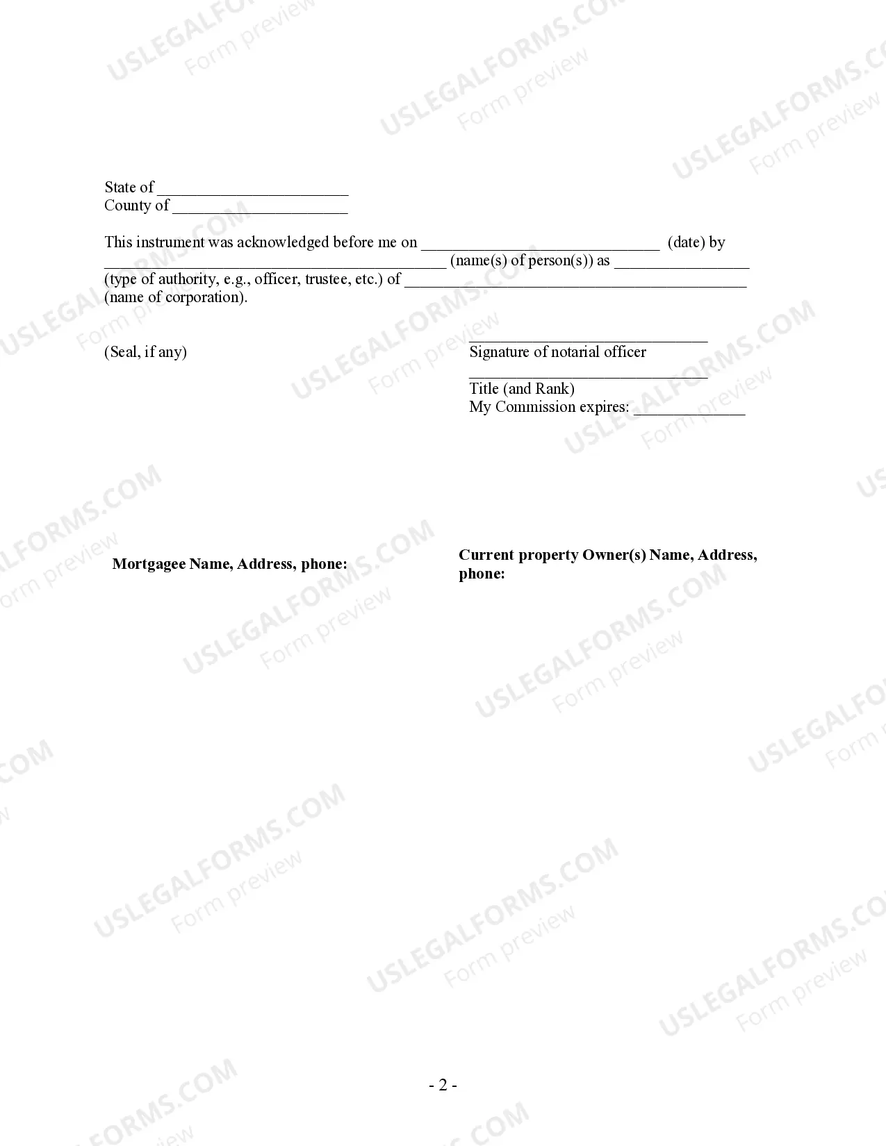 Preview Partial Release of Property From Mortgage for Corporation