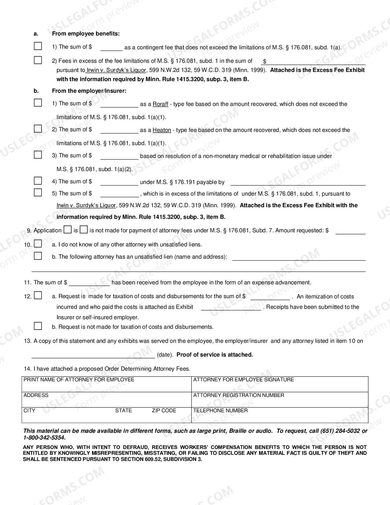 Preview Statement of Attorney's Fees - Workers' Compensation