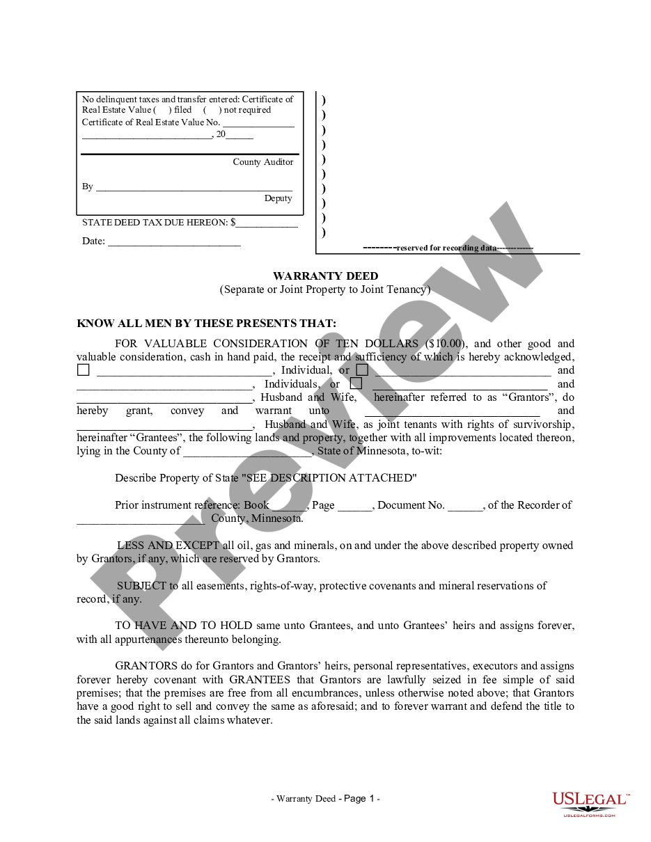 page 3 Warranty Deed for Separate or Joint Property to Joint Tenancy preview