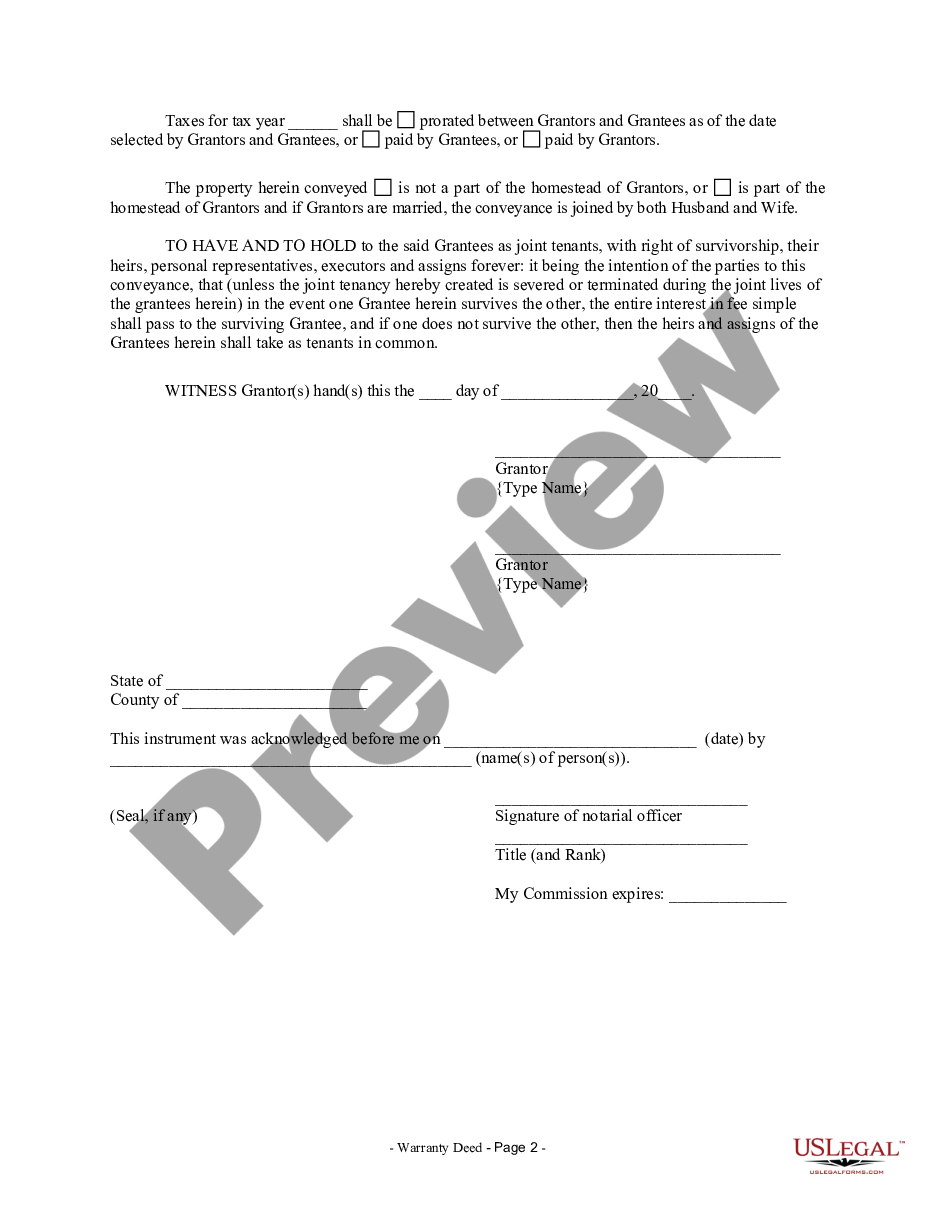 page 4 Warranty Deed for Separate or Joint Property to Joint Tenancy preview