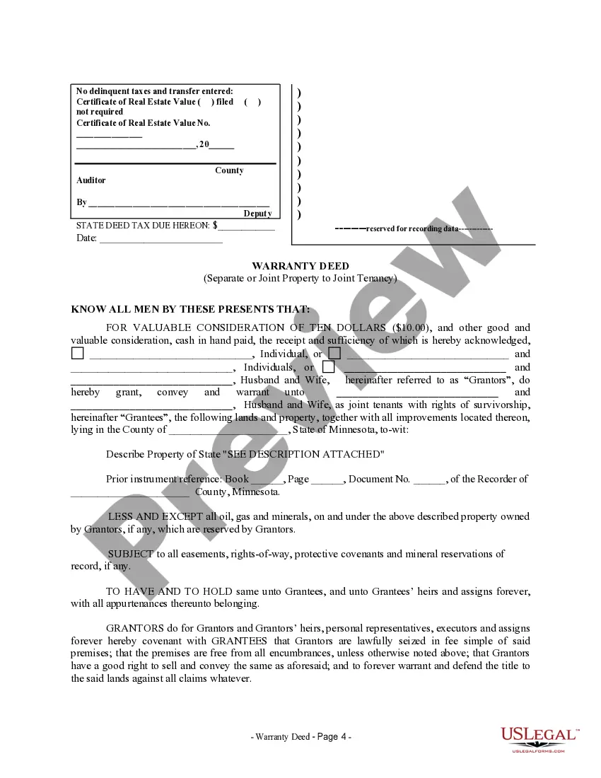 Preview Warranty Deed for Separate or Joint Property to Joint Tenancy