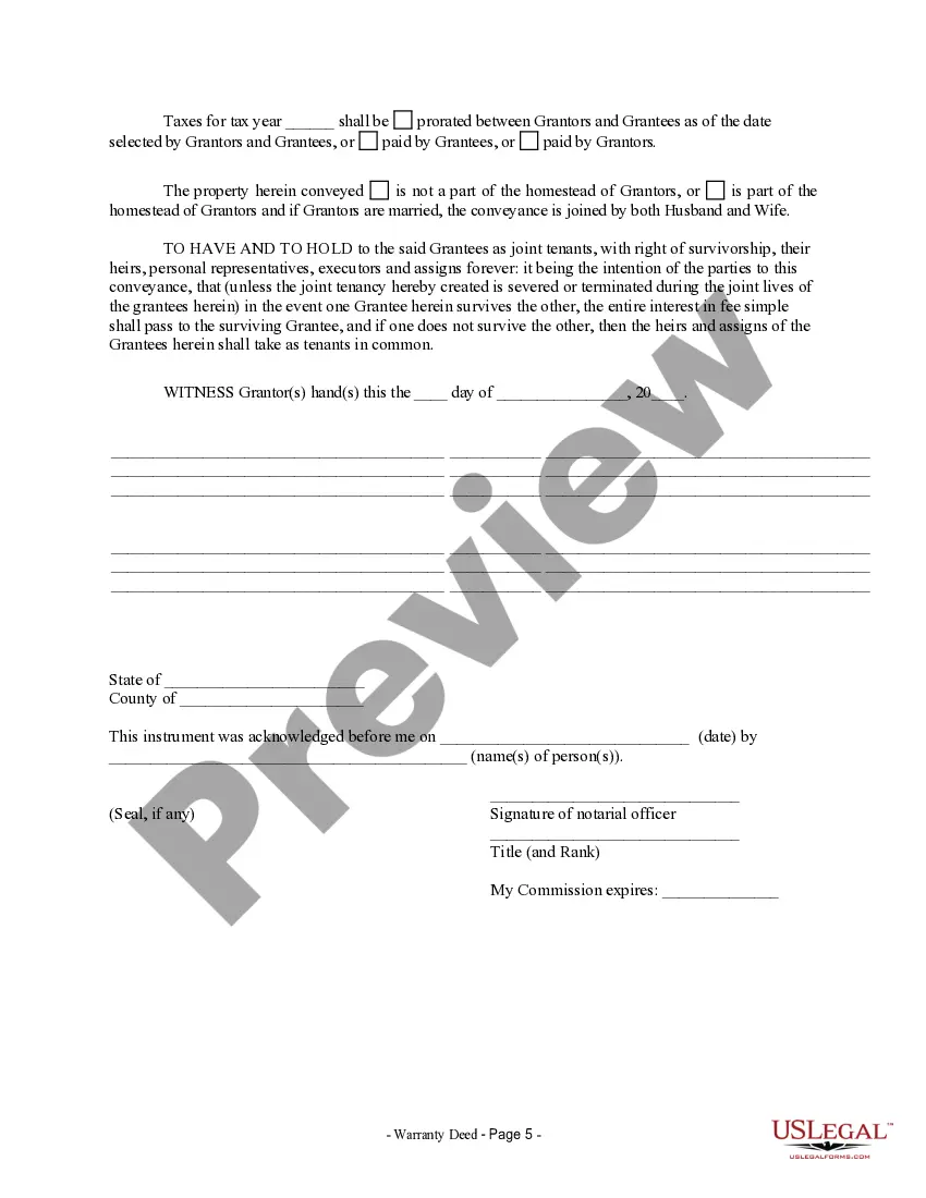Preview Warranty Deed for Separate or Joint Property to Joint Tenancy