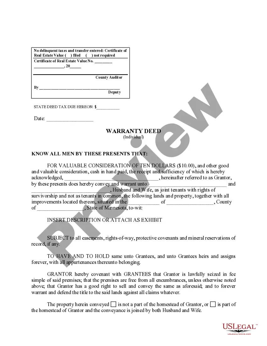 Preview Warranty Deed to Separate Property of One Spouse to Both Spouses as Joint Tenants