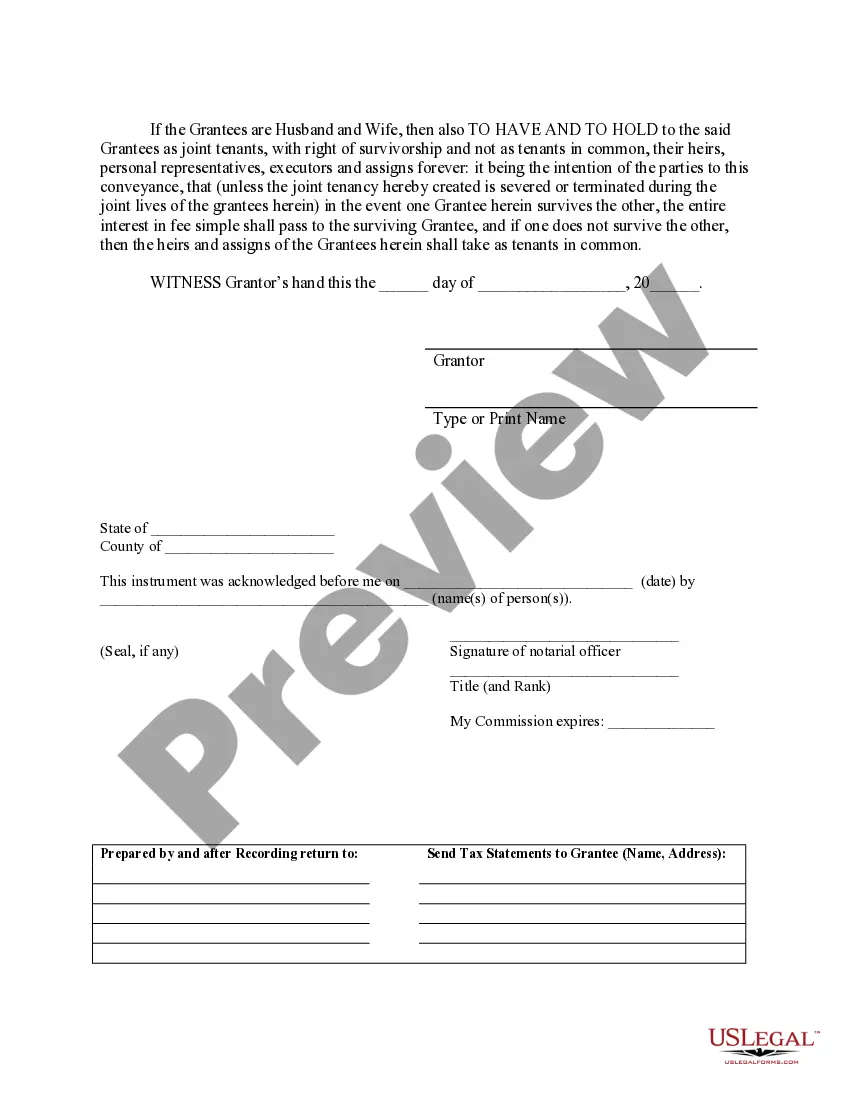 Preview Warranty Deed to Separate Property of One Spouse to Both Spouses as Joint Tenants