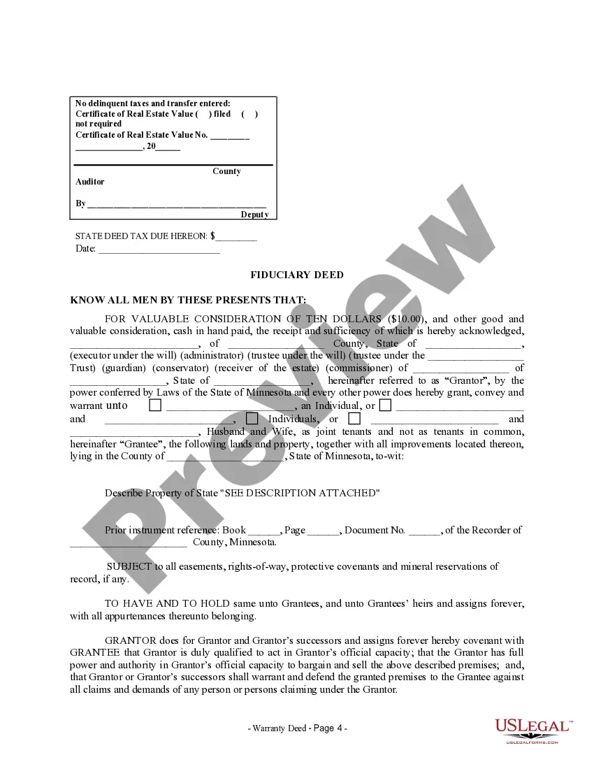 Preview Fiduciary Deed for use by Executors, Trustees, Trustors, Administrators and other Fiduciaries