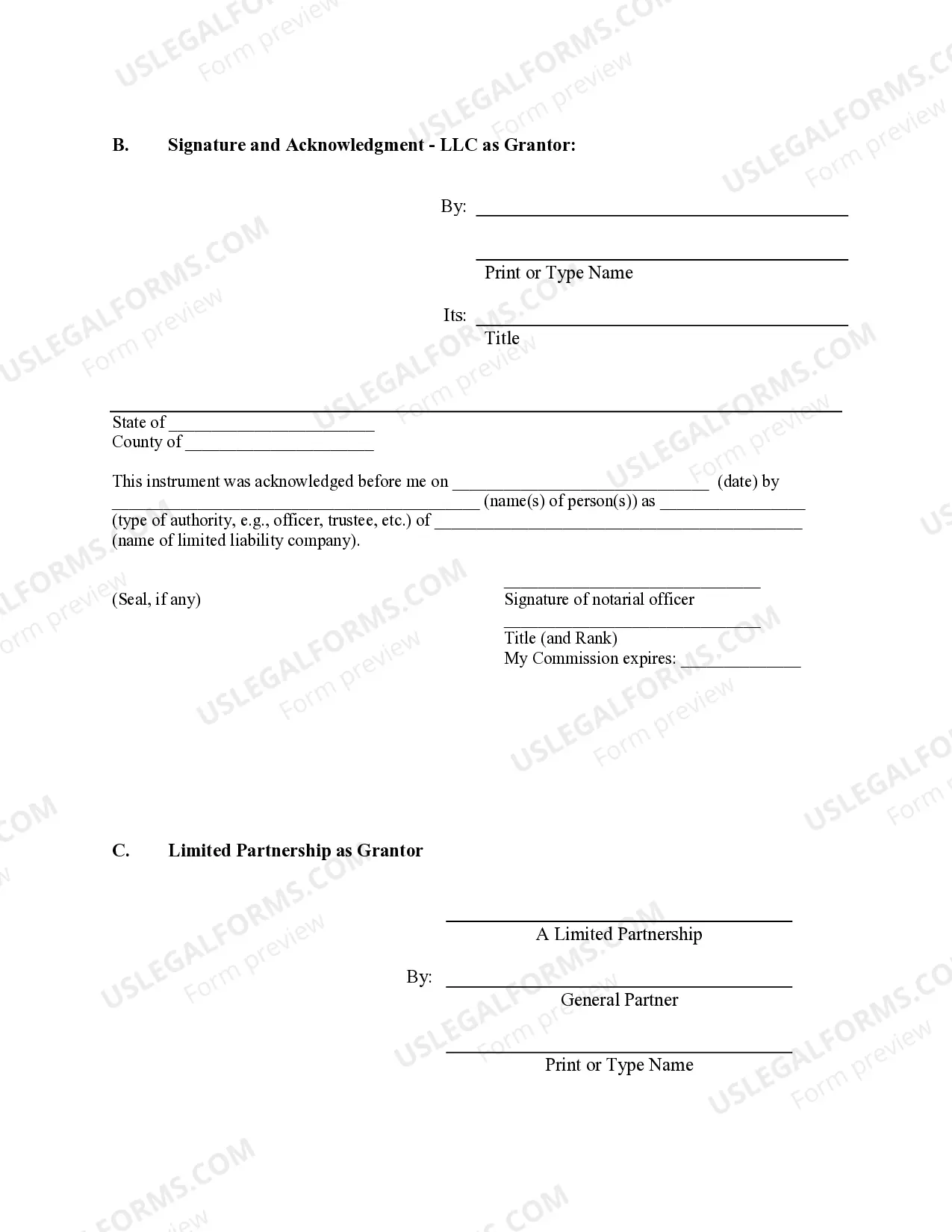 Preview Warranty Deed from Limited Partnership or LLC is the Grantor, or Grantee