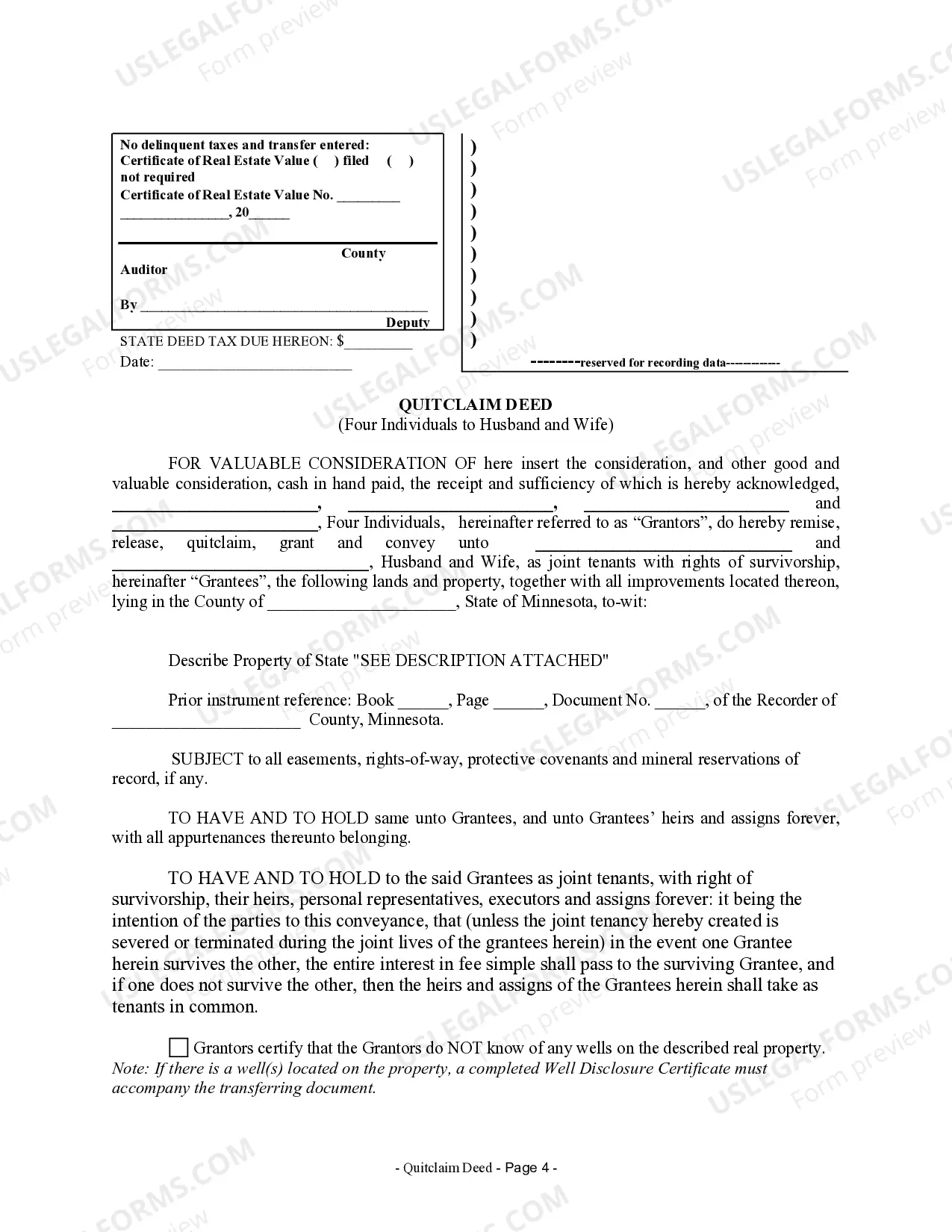 Preview Quitclaim Deed for Four Individuals to Husband and Wife