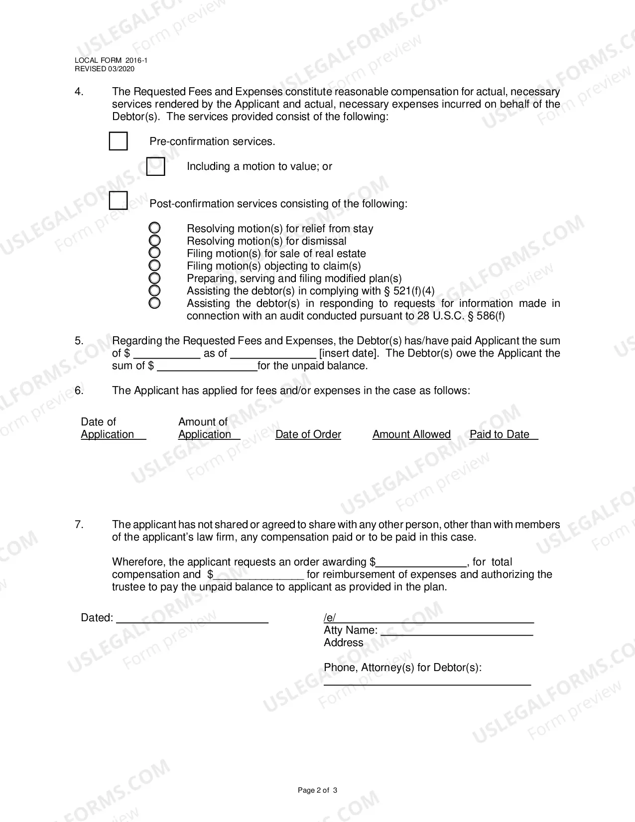 Preview Application For Compensation and Reimbursement of Expenses By Attorney For Debtors
