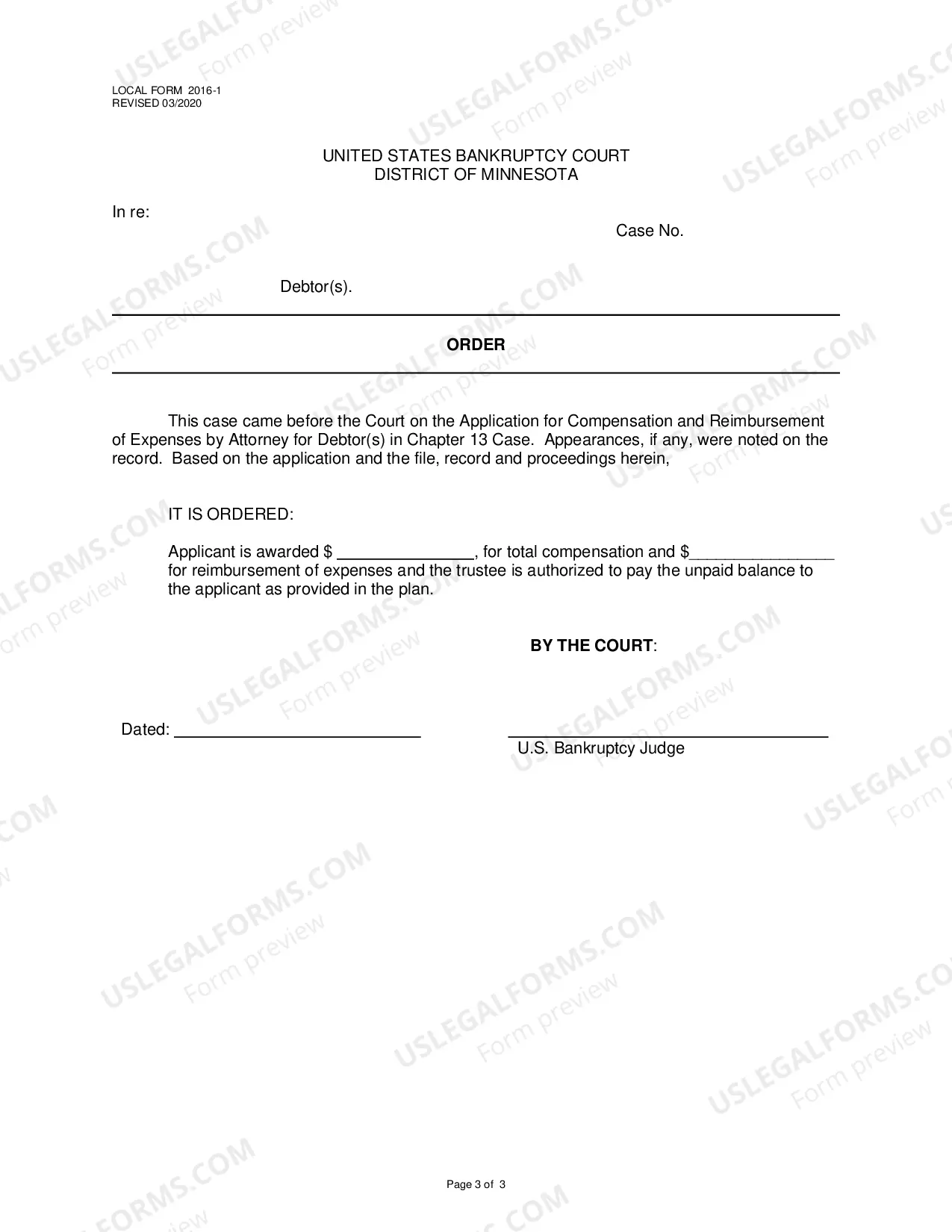 Preview Application For Compensation and Reimbursement of Expenses By Attorney For Debtors