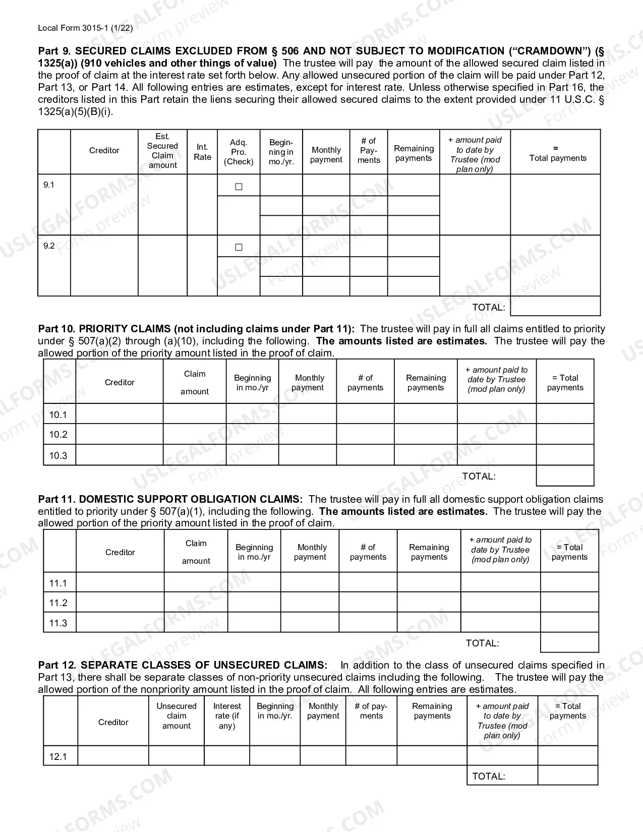 Preview Chapter 13 Plan (Sample and Form)