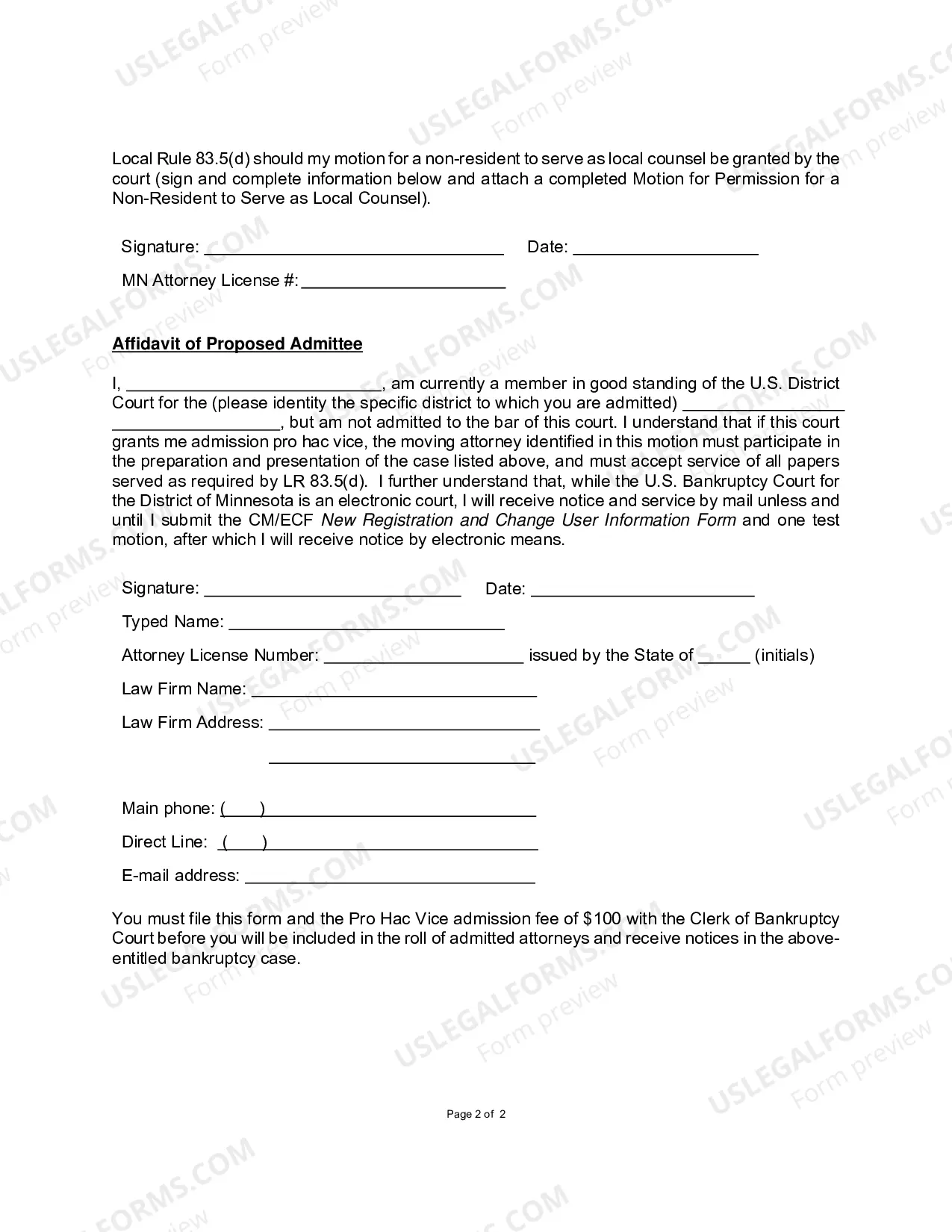 Preview Petition For Admission Pro Hac Vice