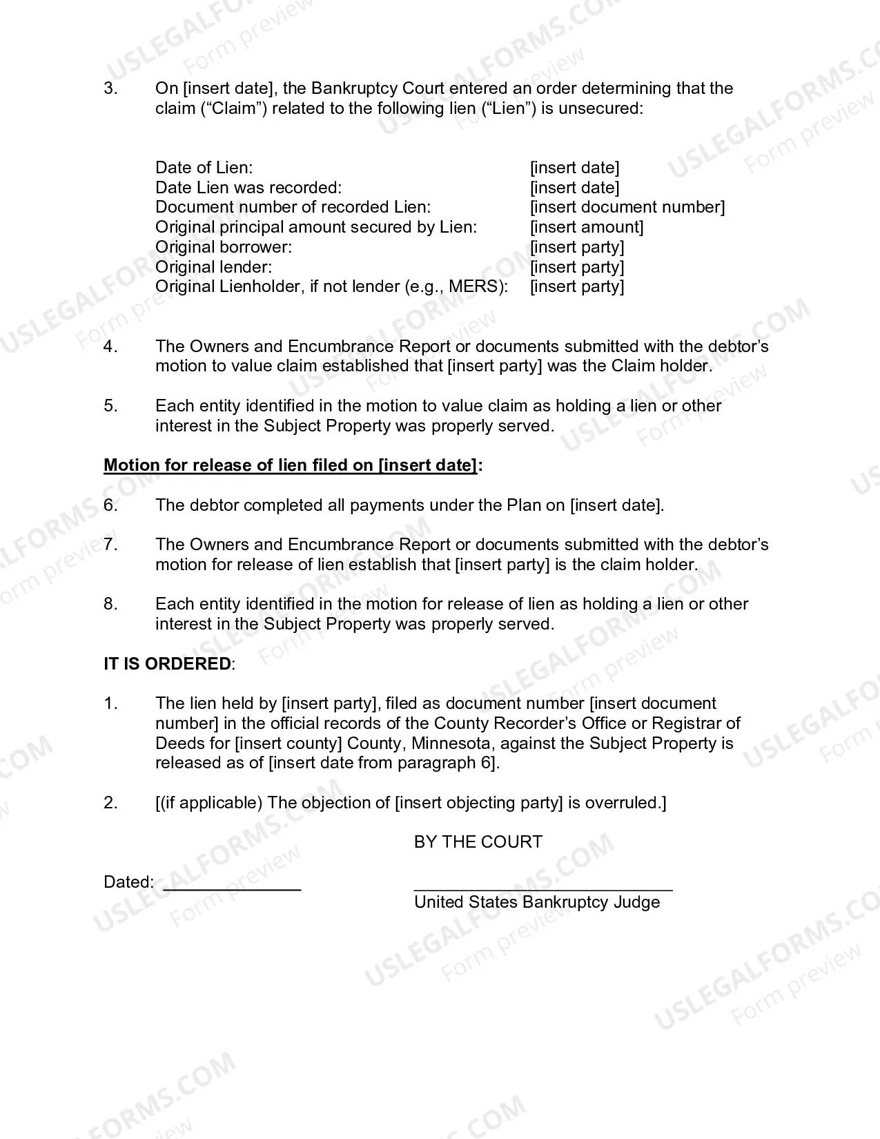 Preview Order Granting Motion for Release of Lien
