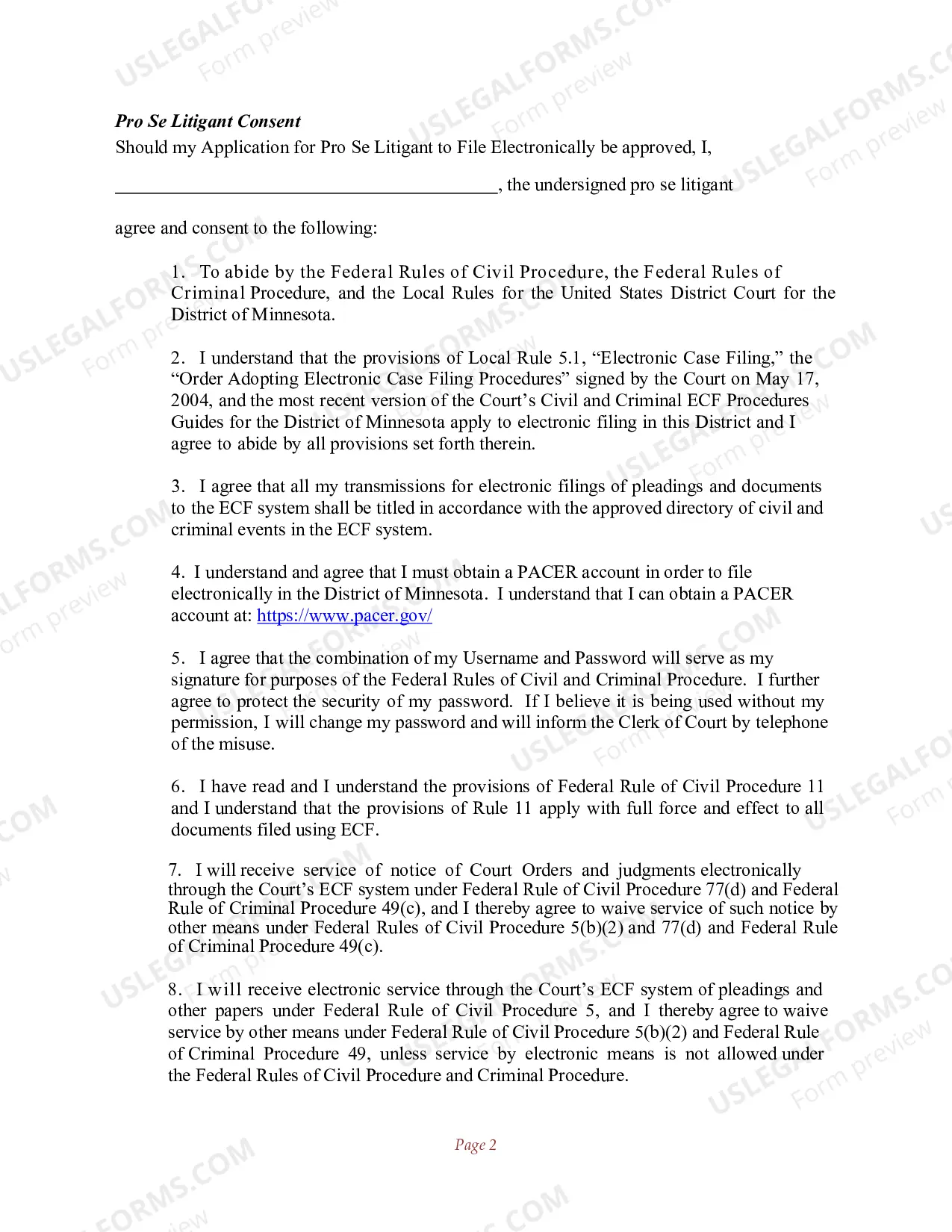 Preview Application For Pro Se Litigant To File Electronically