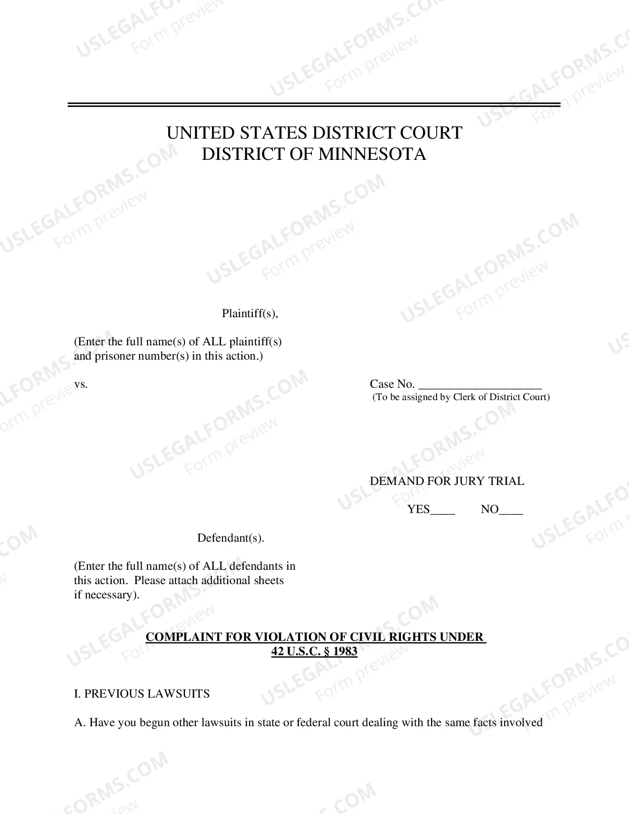 Preview Complaint For Violation of Civil Rights (Prisoner)