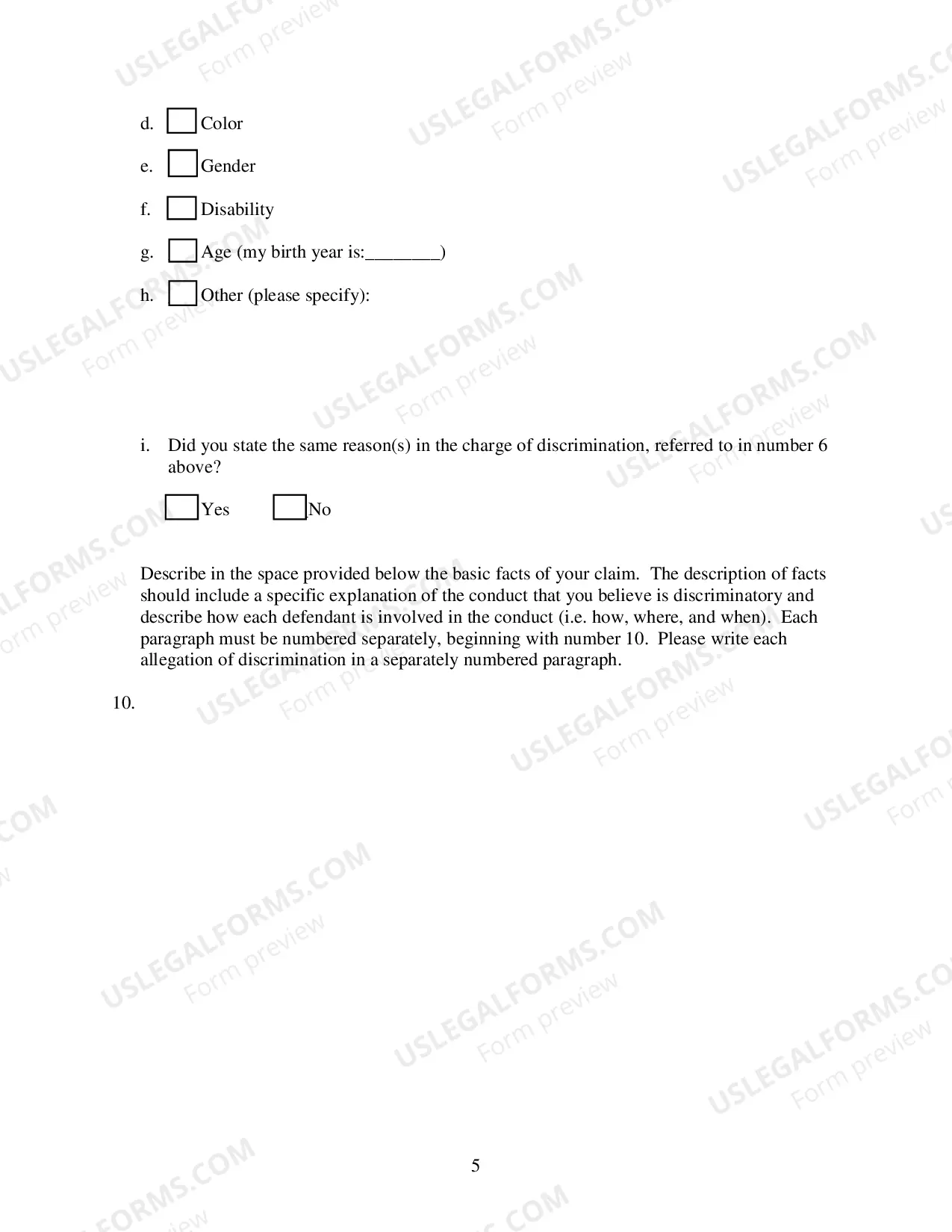Preview Employment Discrimination Complaint