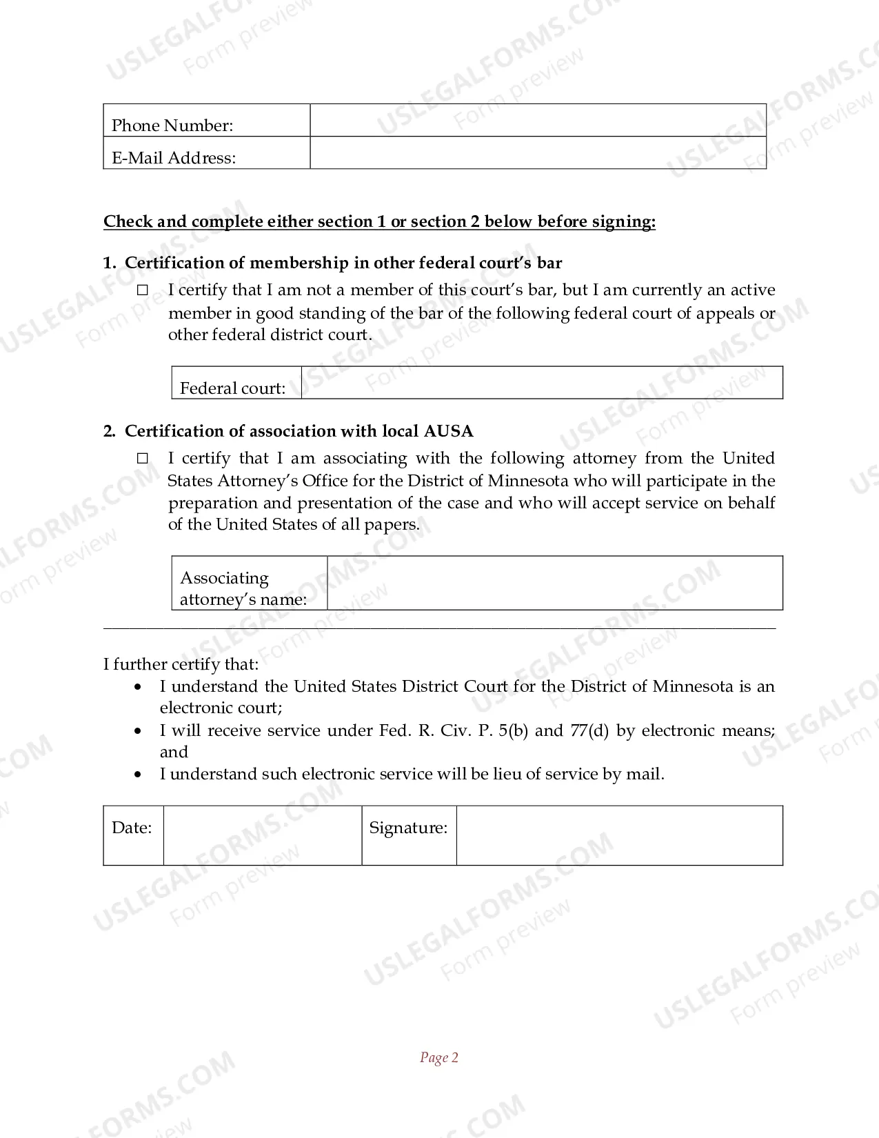 Preview Motion For Admission Pro Hac Vice For US Government Attorney Use Only