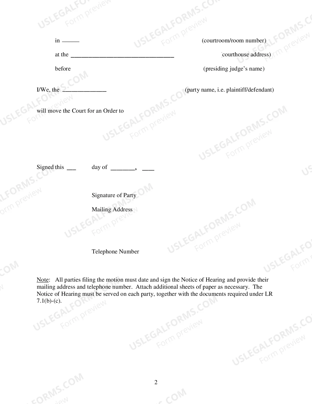 Preview Notice of Hearing