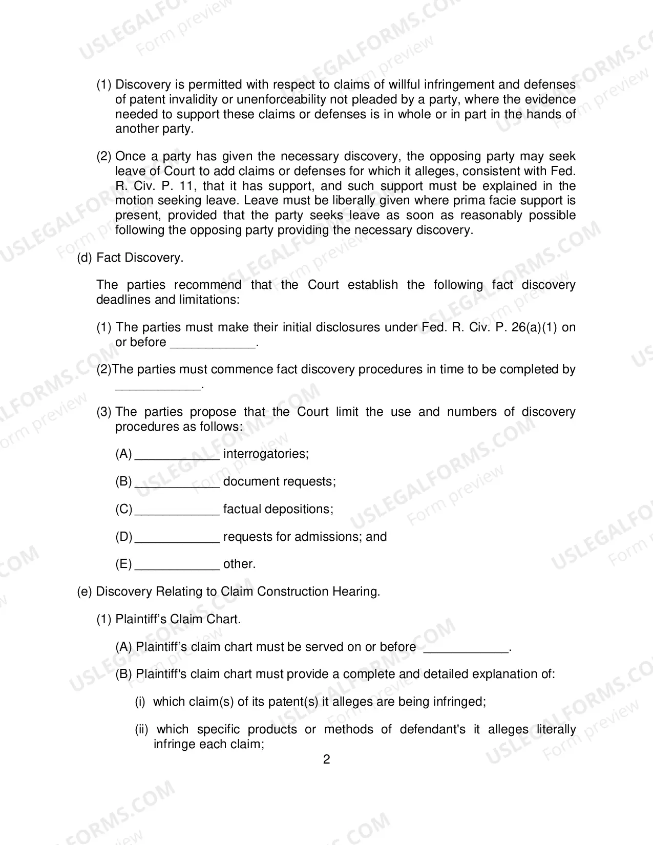 Preview Rule 26(f) Report and Proposed Scheduling Order (Patent Cases)