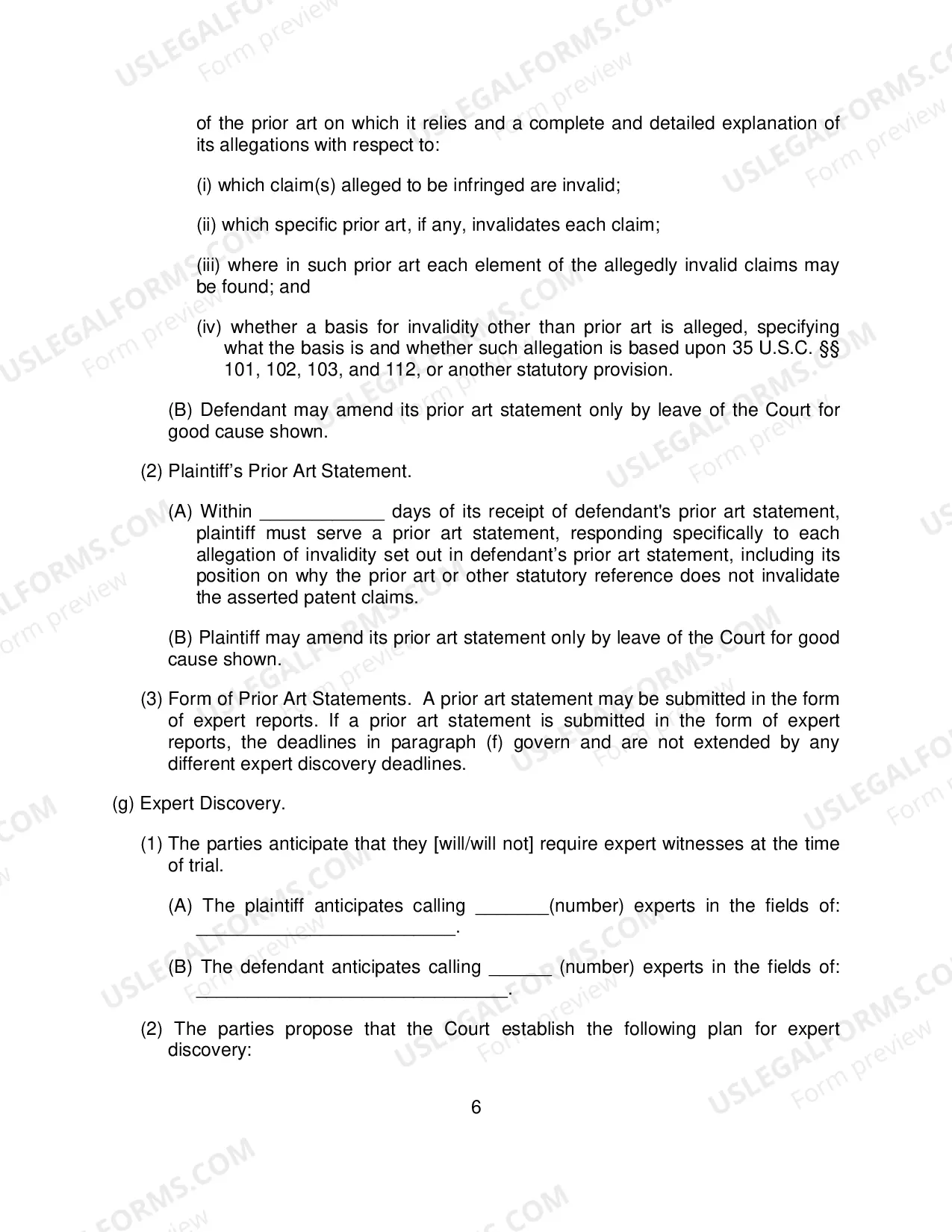 Preview Rule 26(f) Report and Proposed Scheduling Order (Patent Cases)