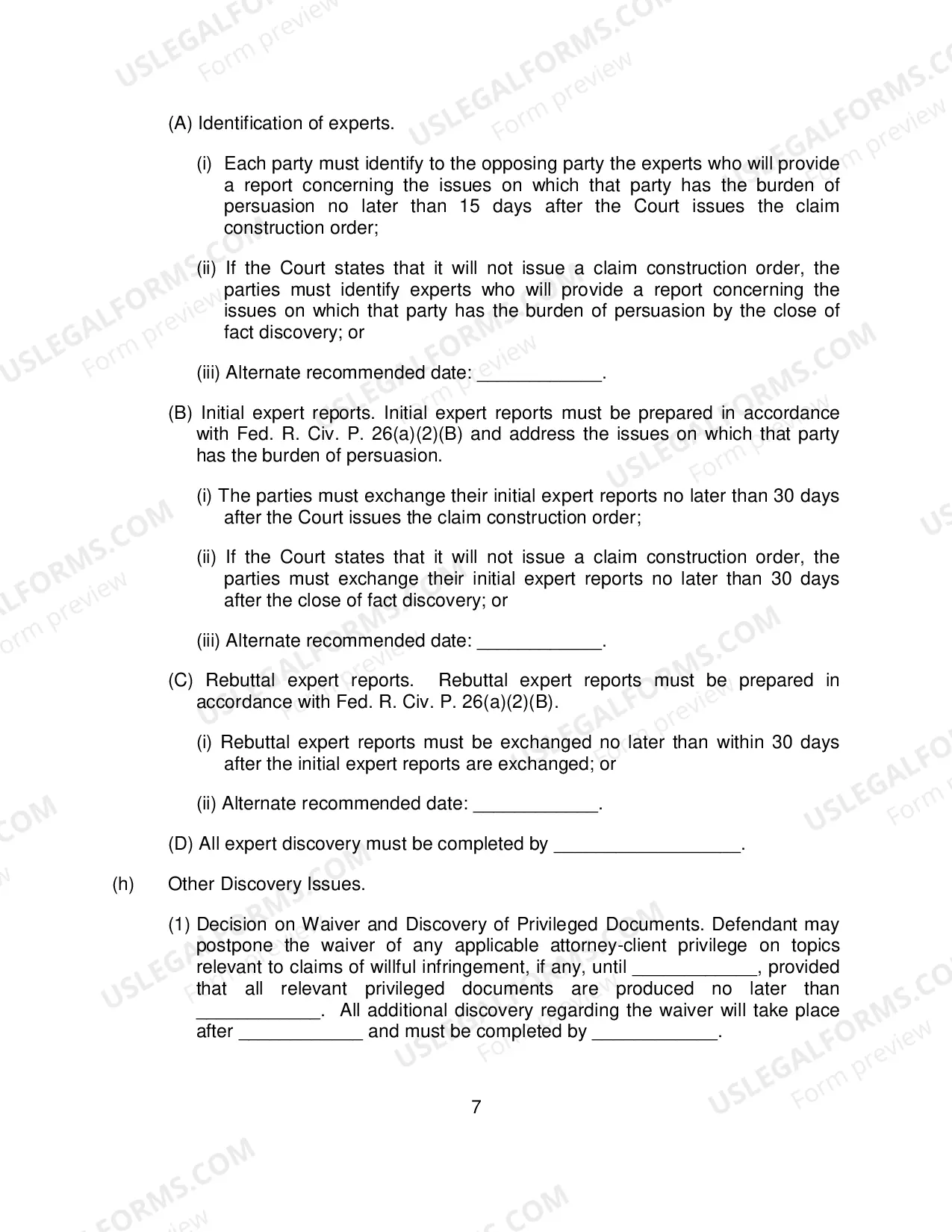 Preview Rule 26(f) Report and Proposed Scheduling Order (Patent Cases)