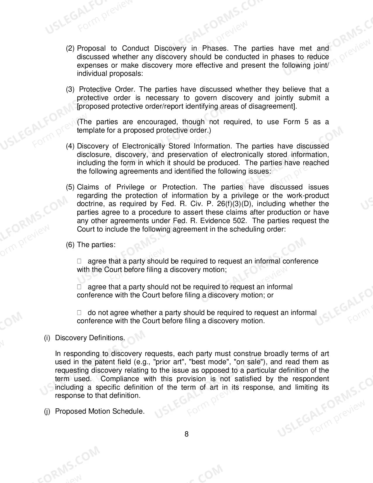 Preview Rule 26(f) Report and Proposed Scheduling Order (Patent Cases)