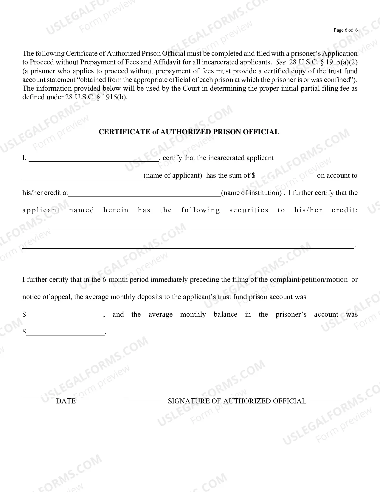 Preview (AO 239) Application to Proceed in District Court Without Prepaying Fees or Costs