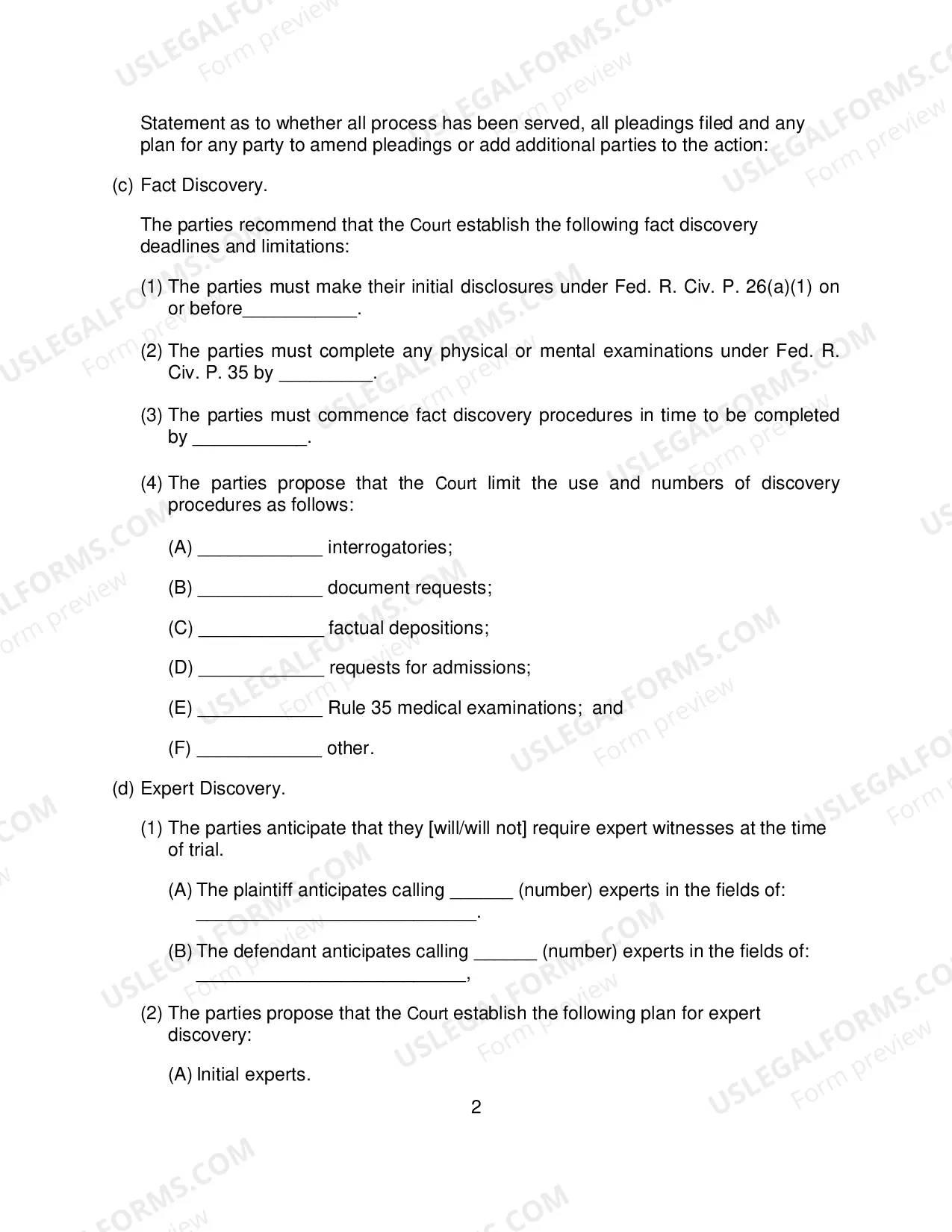 Preview Rule 26(f) Report and Proposed Scheduling Order Form (non-patent cases)