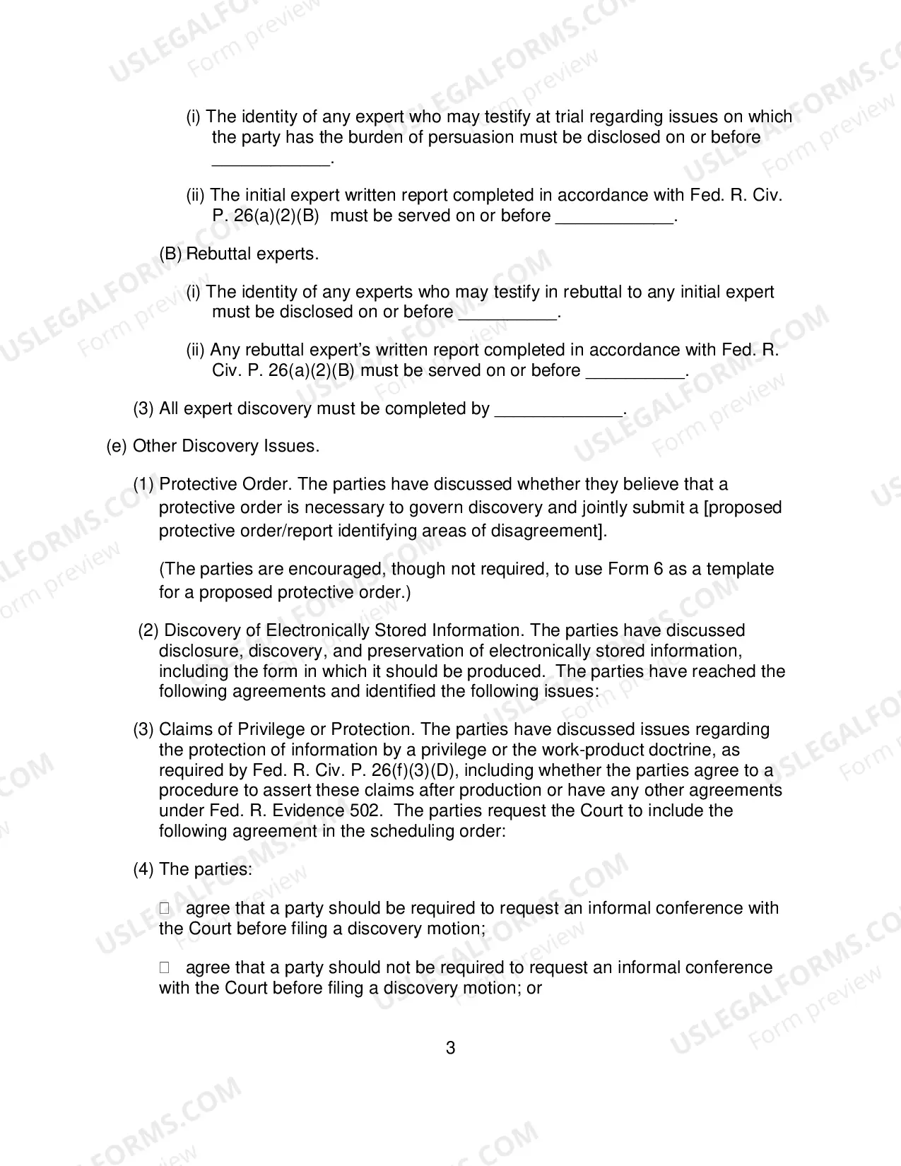 Preview Rule 26(f) Report and Proposed Scheduling Order Form (non-patent cases)
