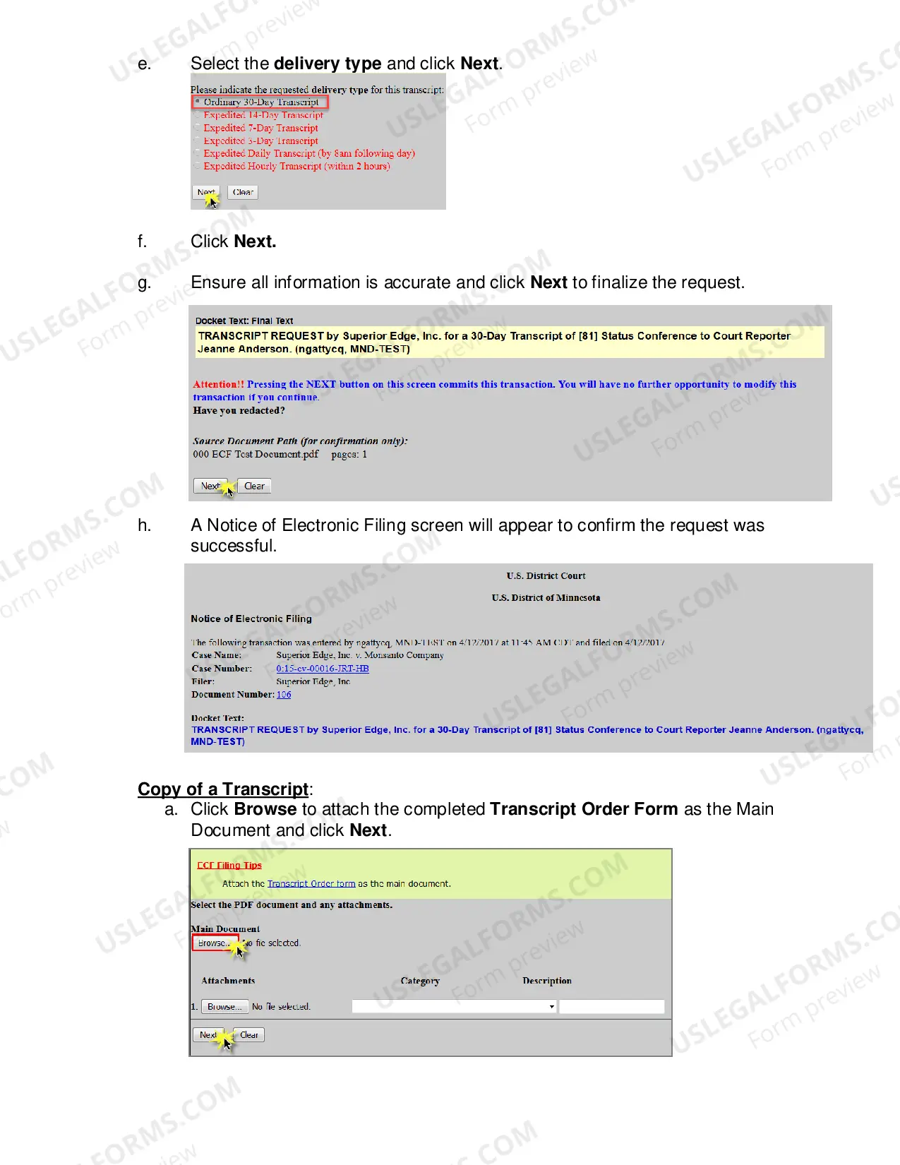 Preview Ordering Transcripts Electronic Filing Instructions