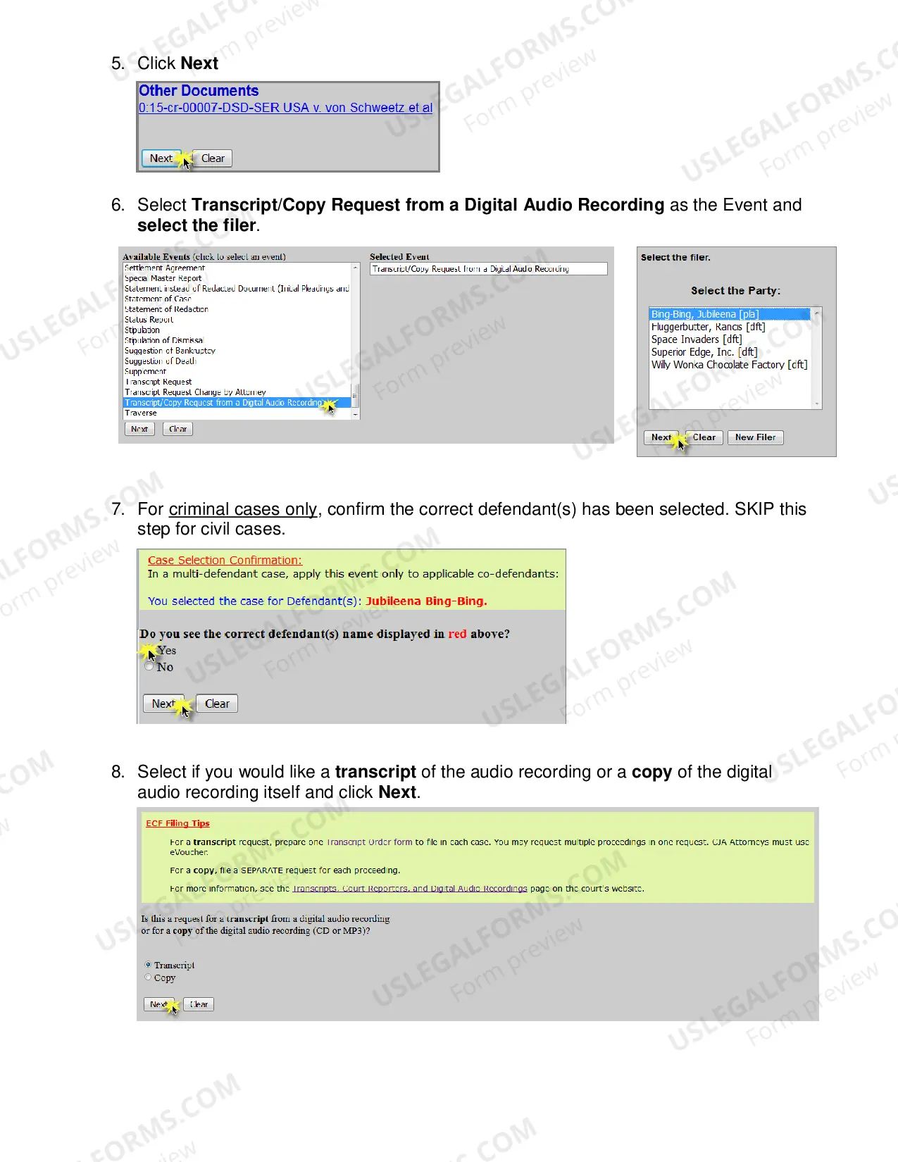 Preview Ordering Digital Audio Recordings Electronic Filing Instructions