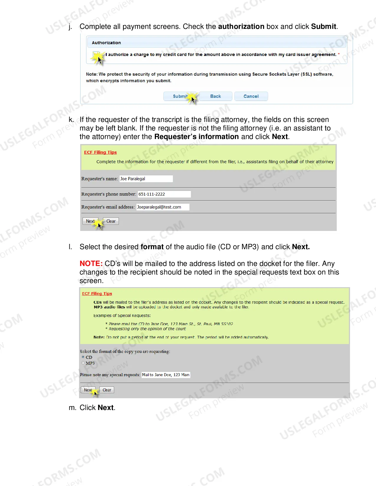 Preview Ordering Digital Audio Recordings Electronic Filing Instructions