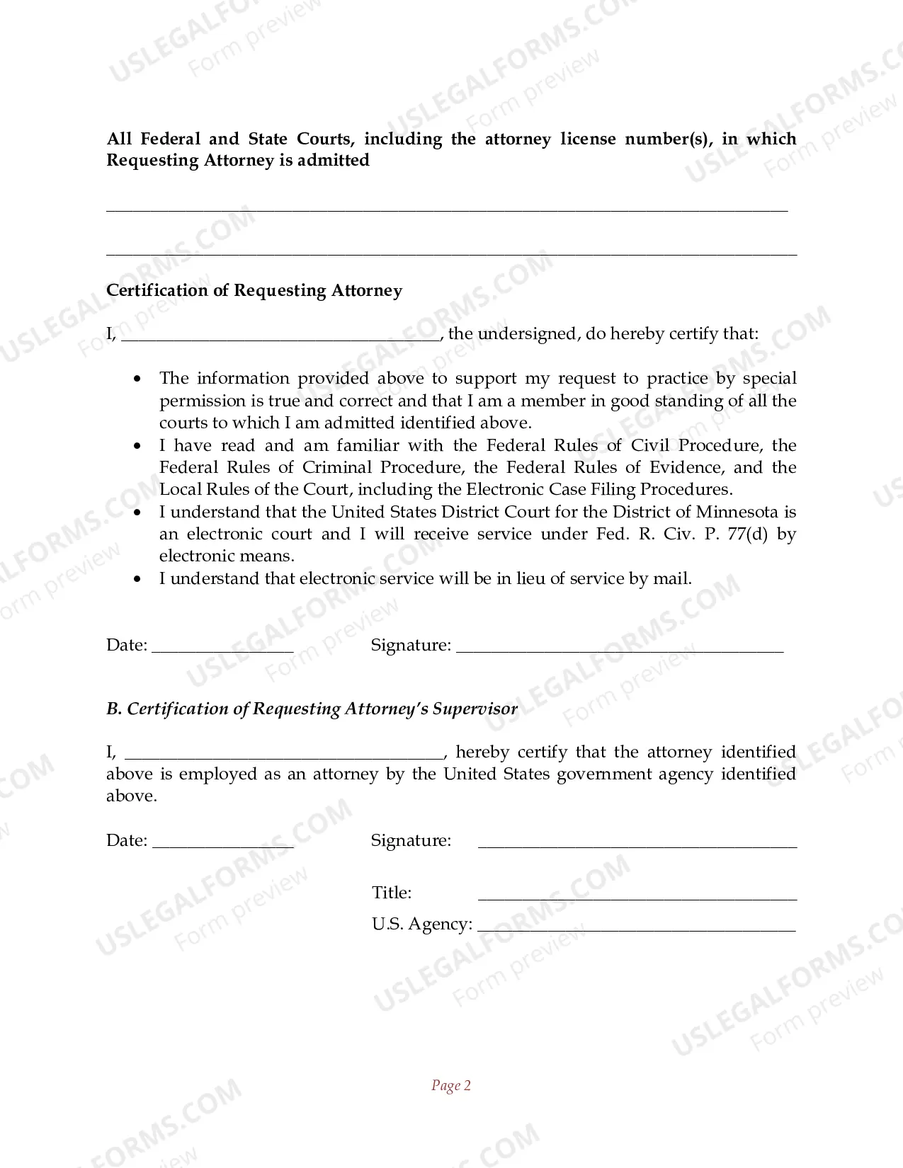 Preview Request to Practice by Special Permission for U.S. Government Attorneys