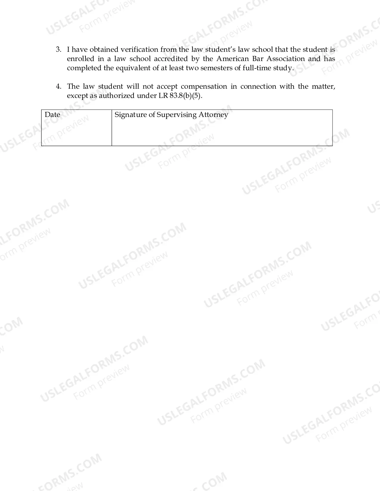 Preview Student Attorney Certification and Notice of Appearance of Student Attorney