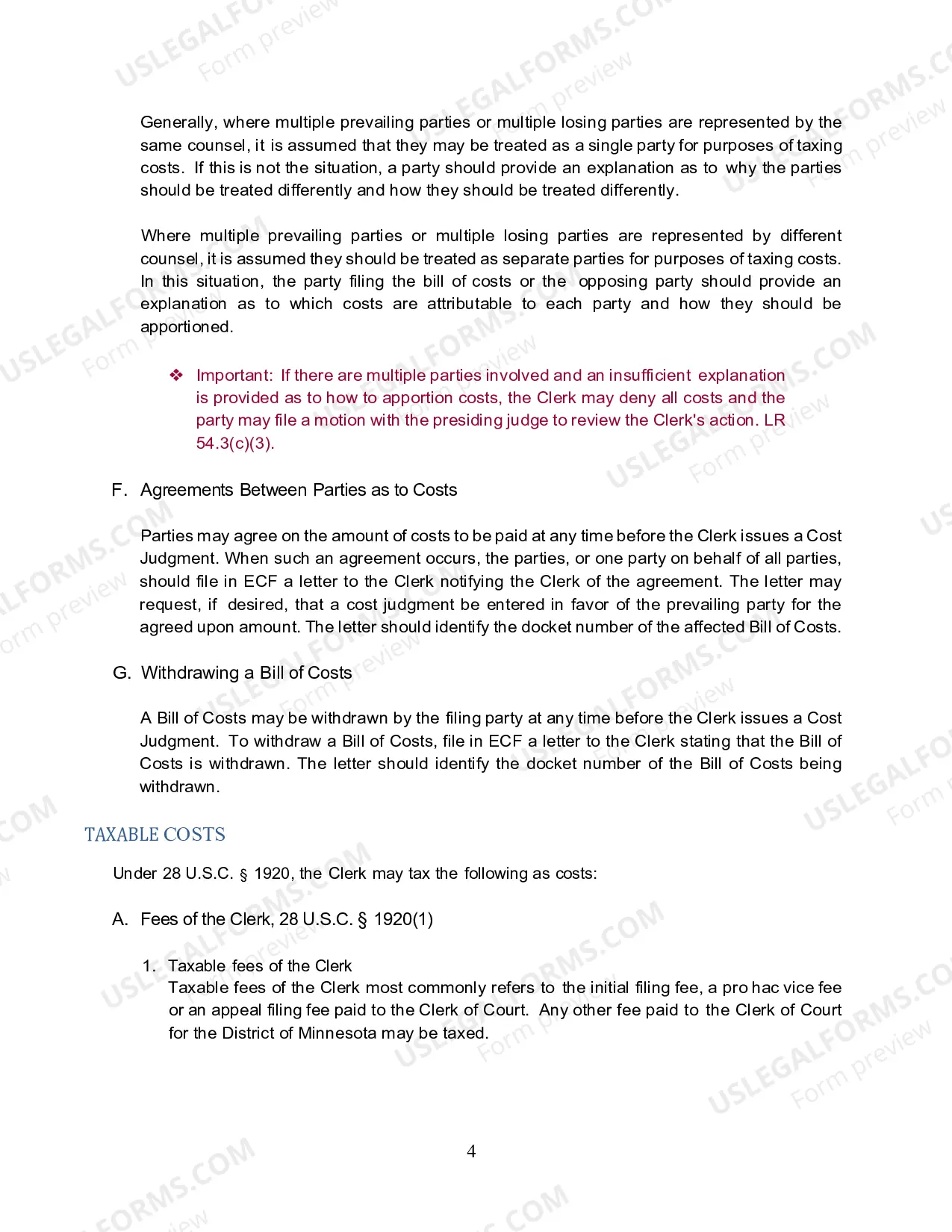 Preview Bill of Costs Guide