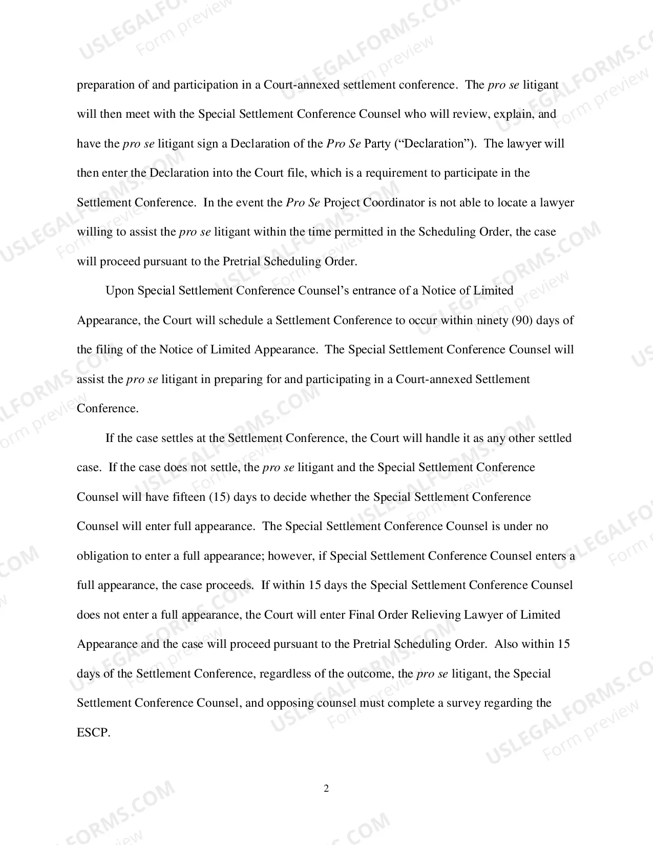 Preview ESCP Pro Se Litigant Information