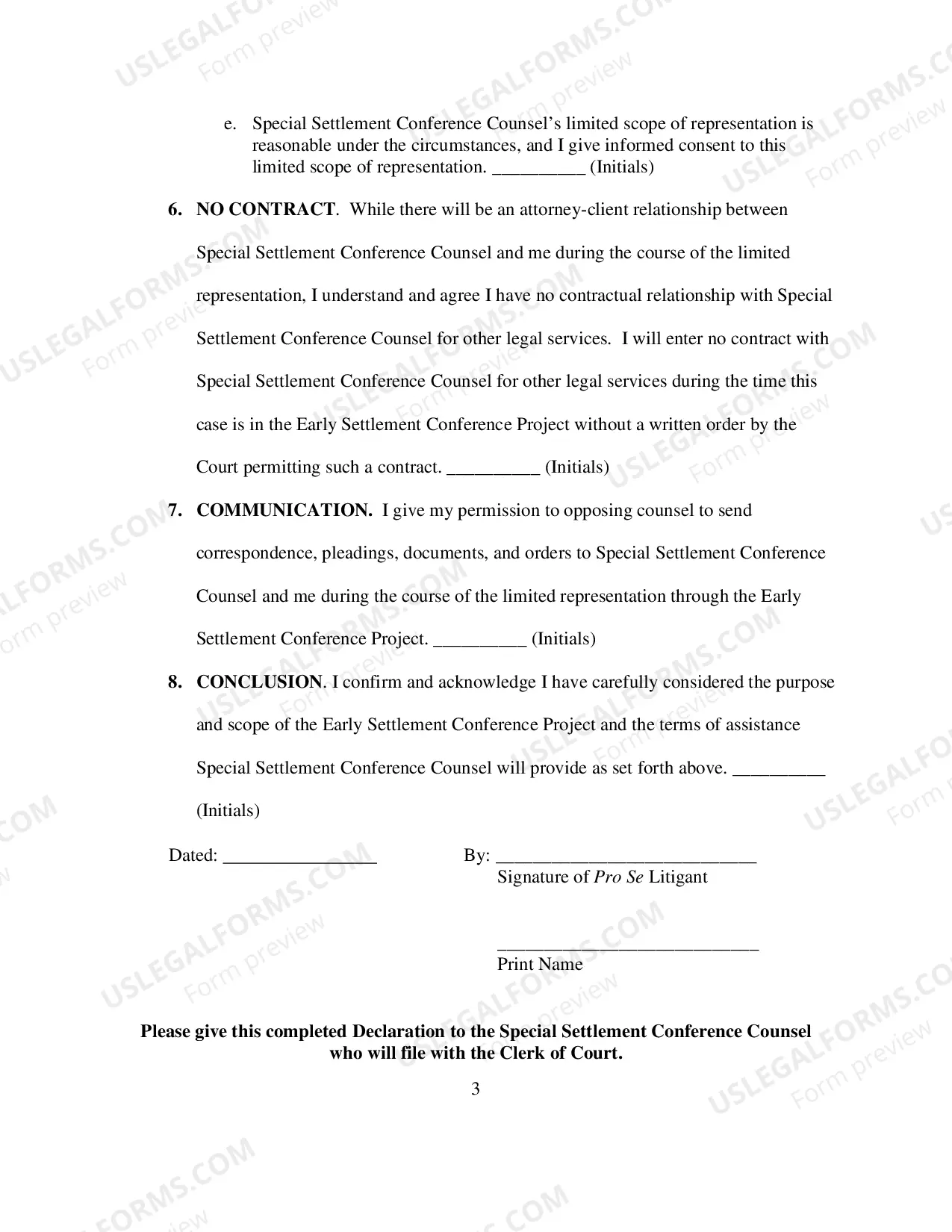 Preview Pro Se Party's Declaration