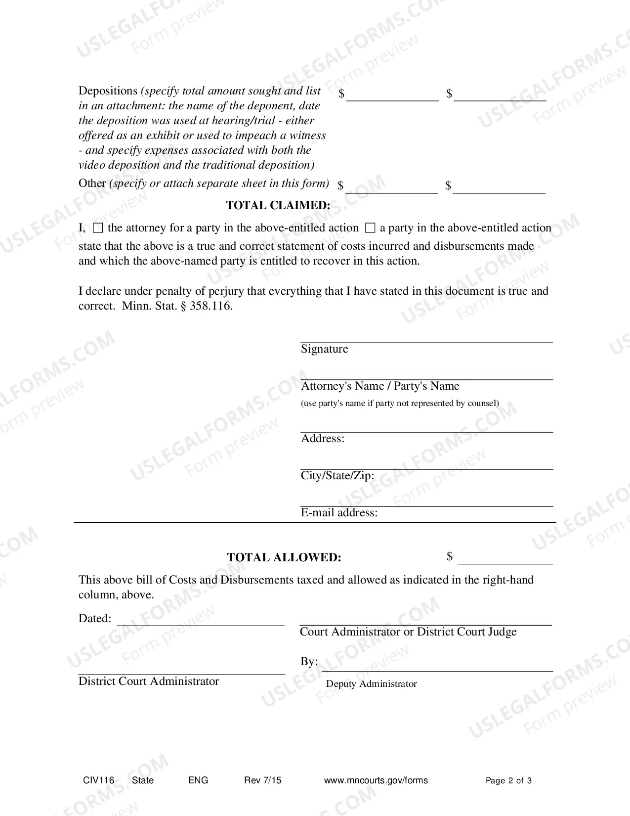 Preview Application for Costs and Disbursements