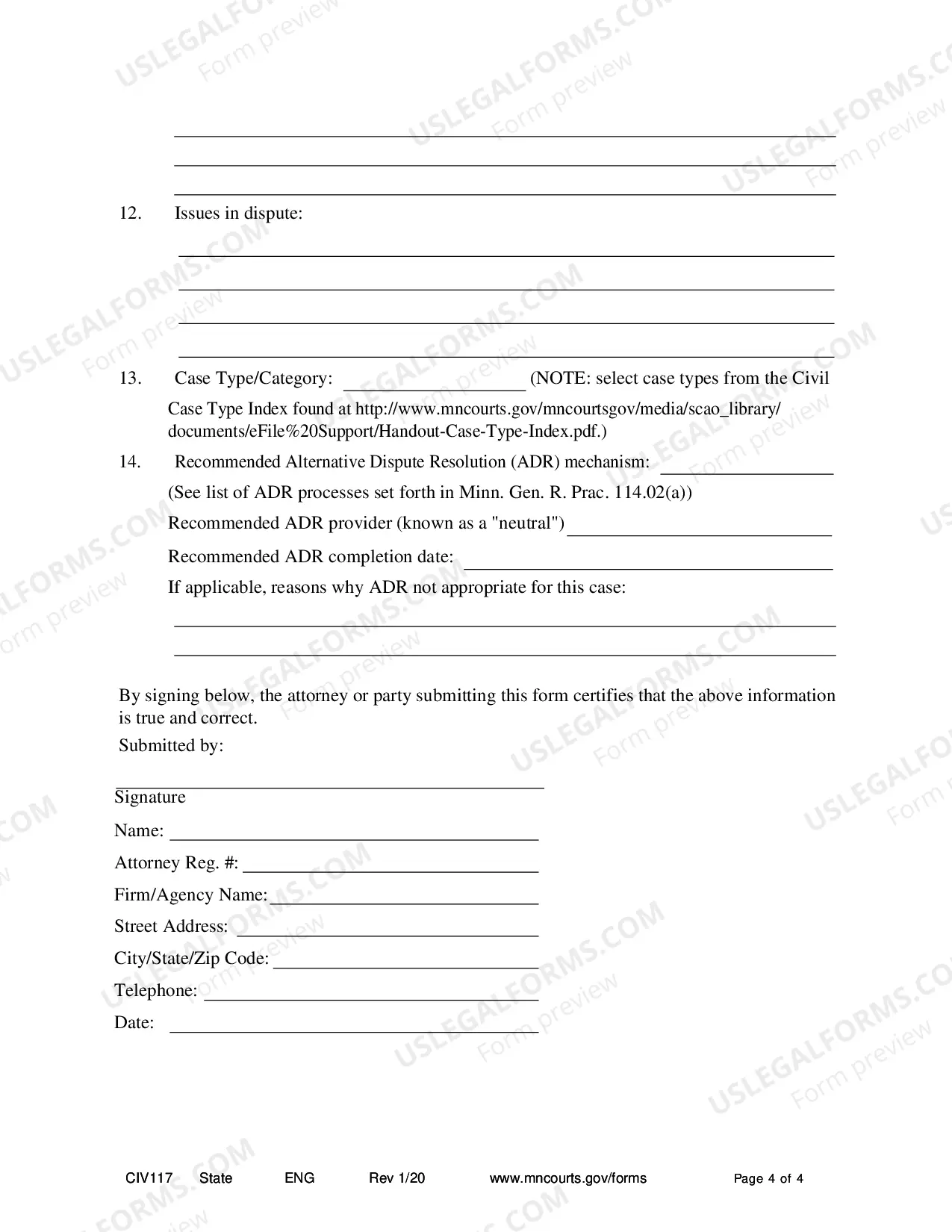 Preview Civil Cover Sheet (#CIV117)(statewide)