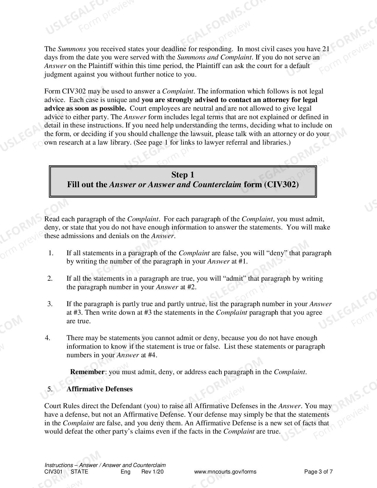 Preview Instructions - Answer or Answer and Counterclaim