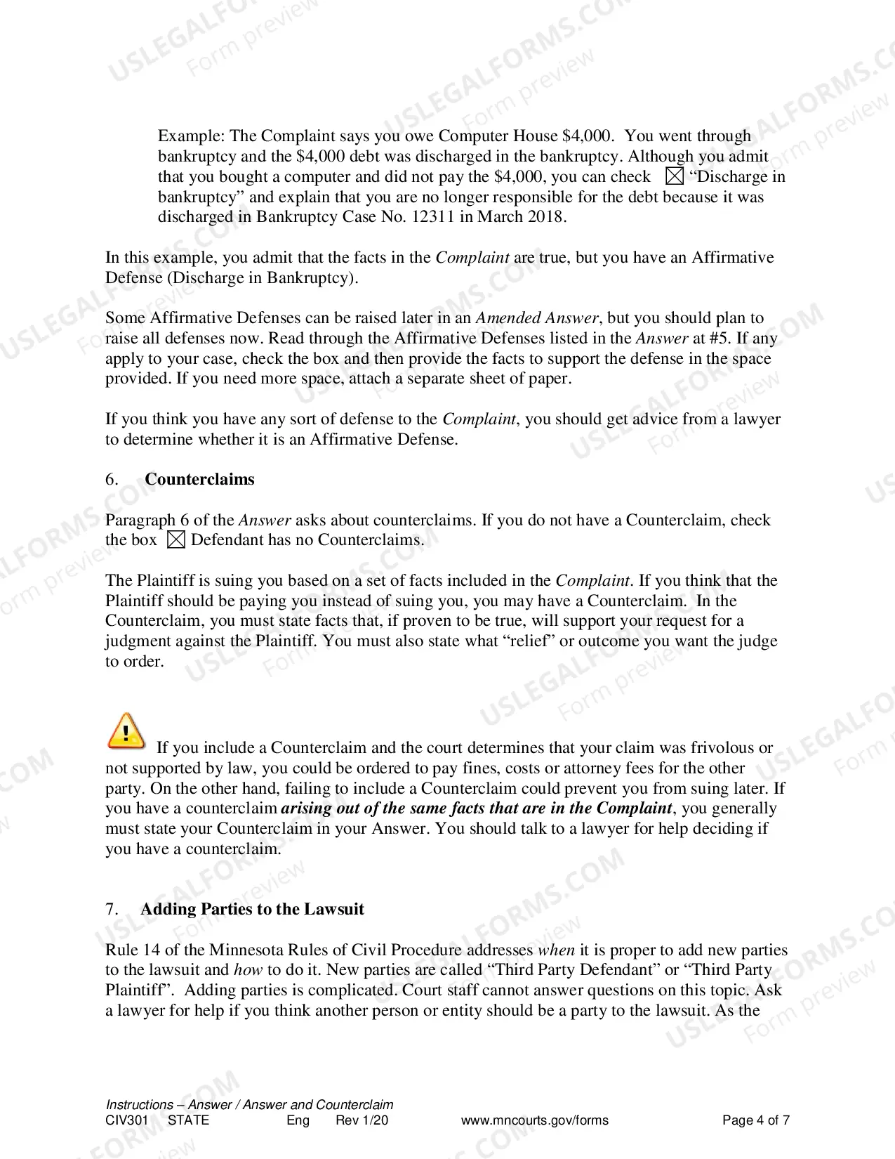 Preview Instructions - Answer or Answer and Counterclaim