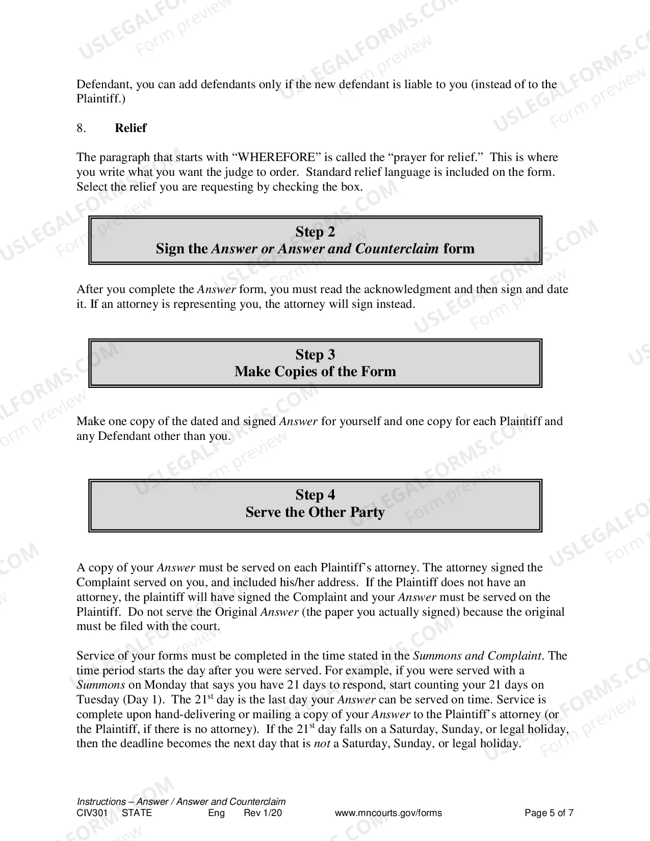 Preview Instructions - Answer or Answer and Counterclaim