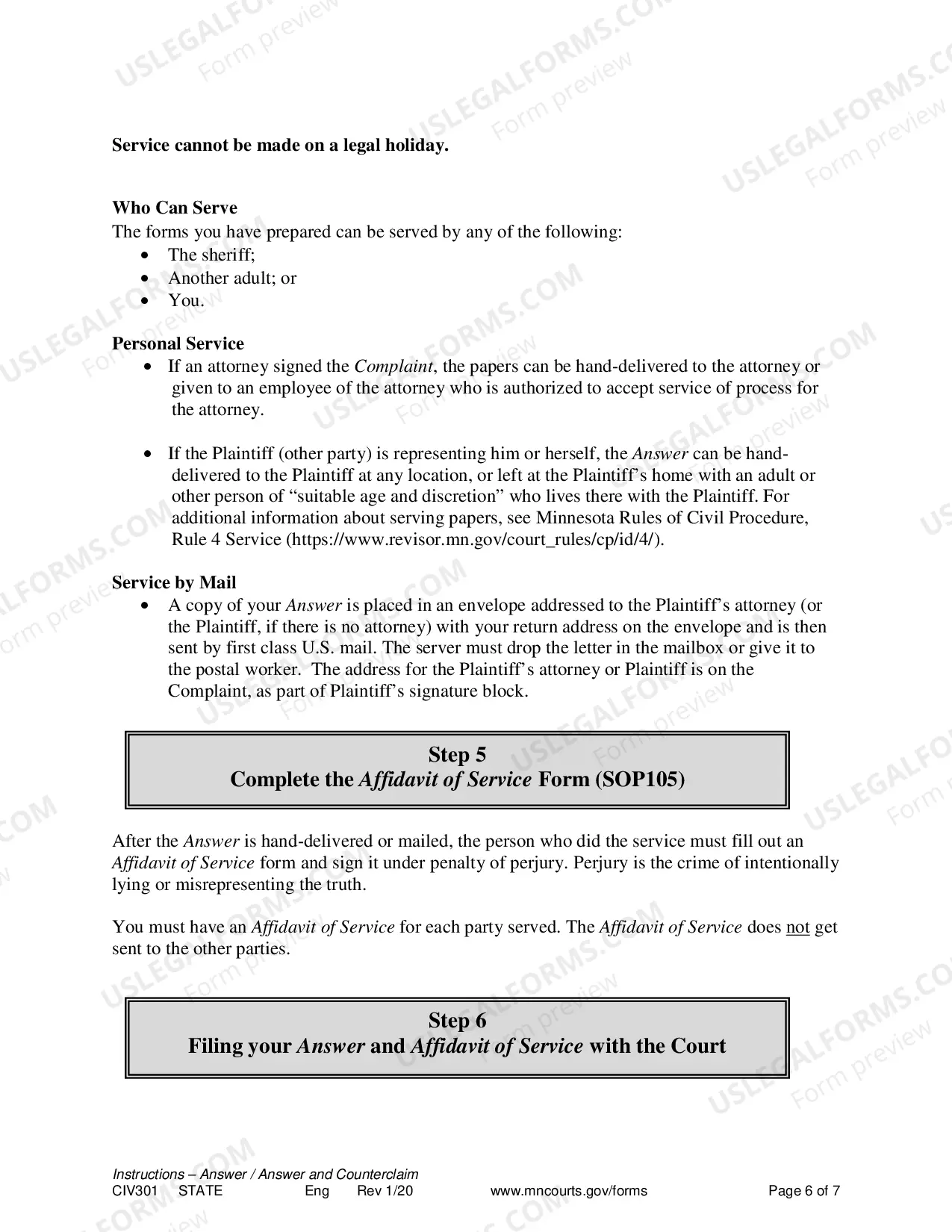 Preview Instructions - Answer or Answer and Counterclaim