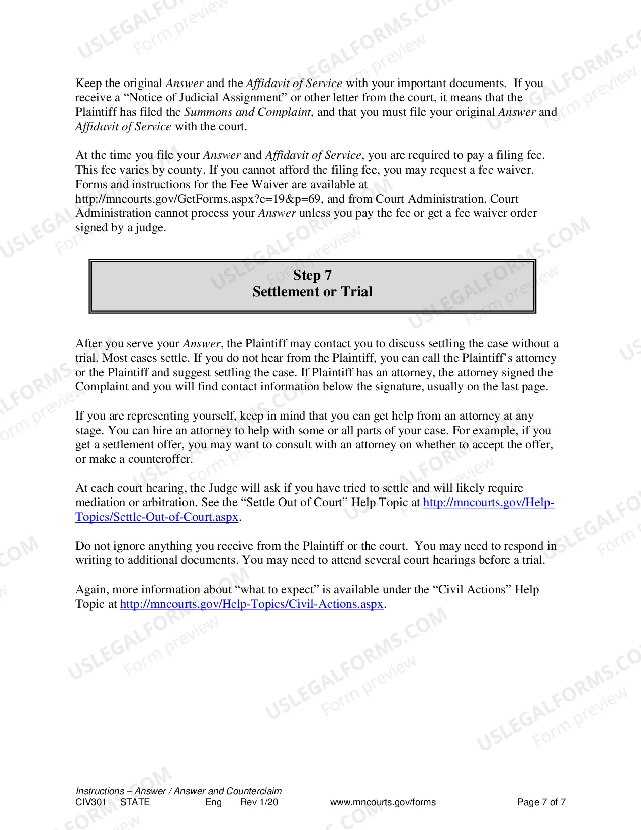 Preview Instructions - Answer or Answer and Counterclaim