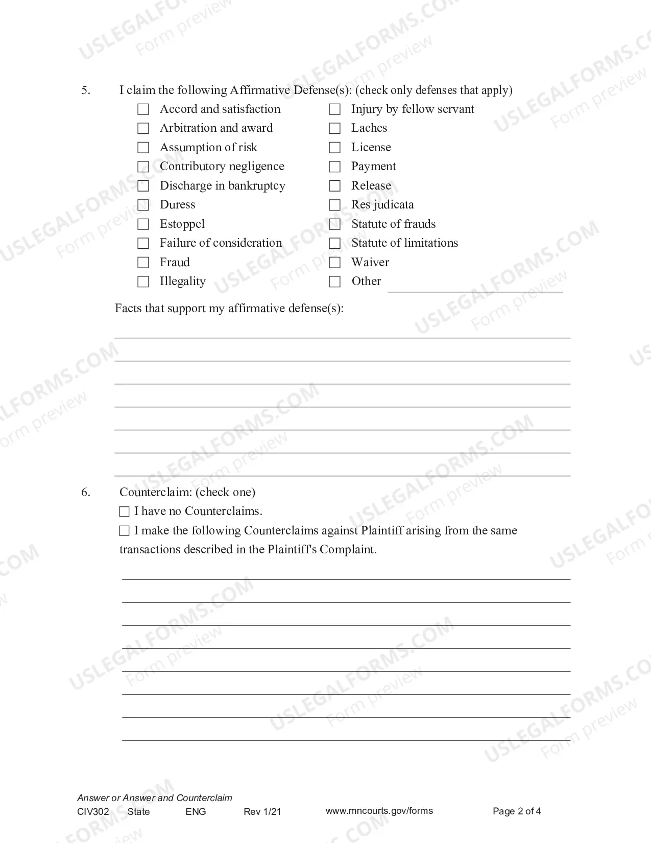 Preview Answer or Answer and Counterclaim