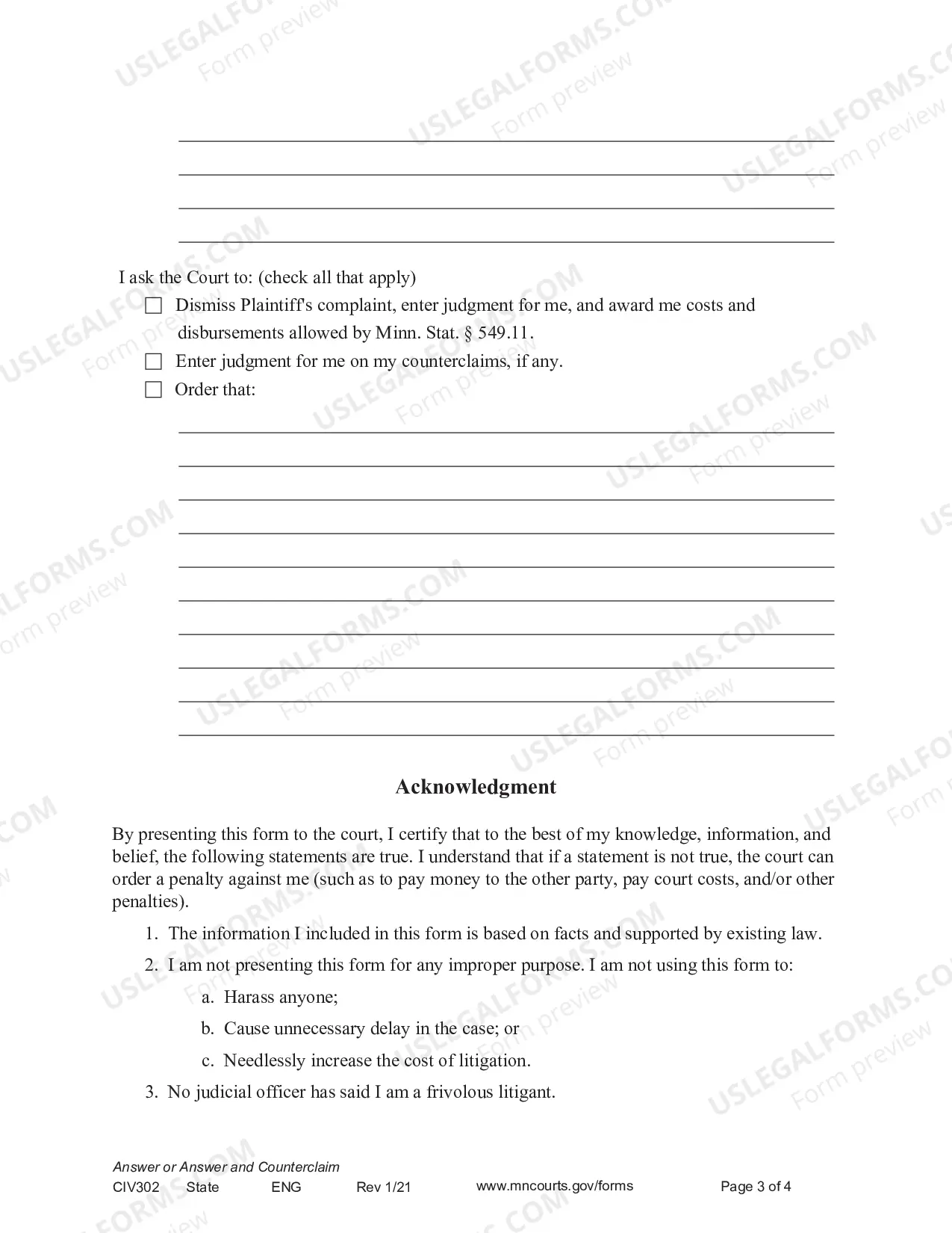 Preview Answer or Answer and Counterclaim