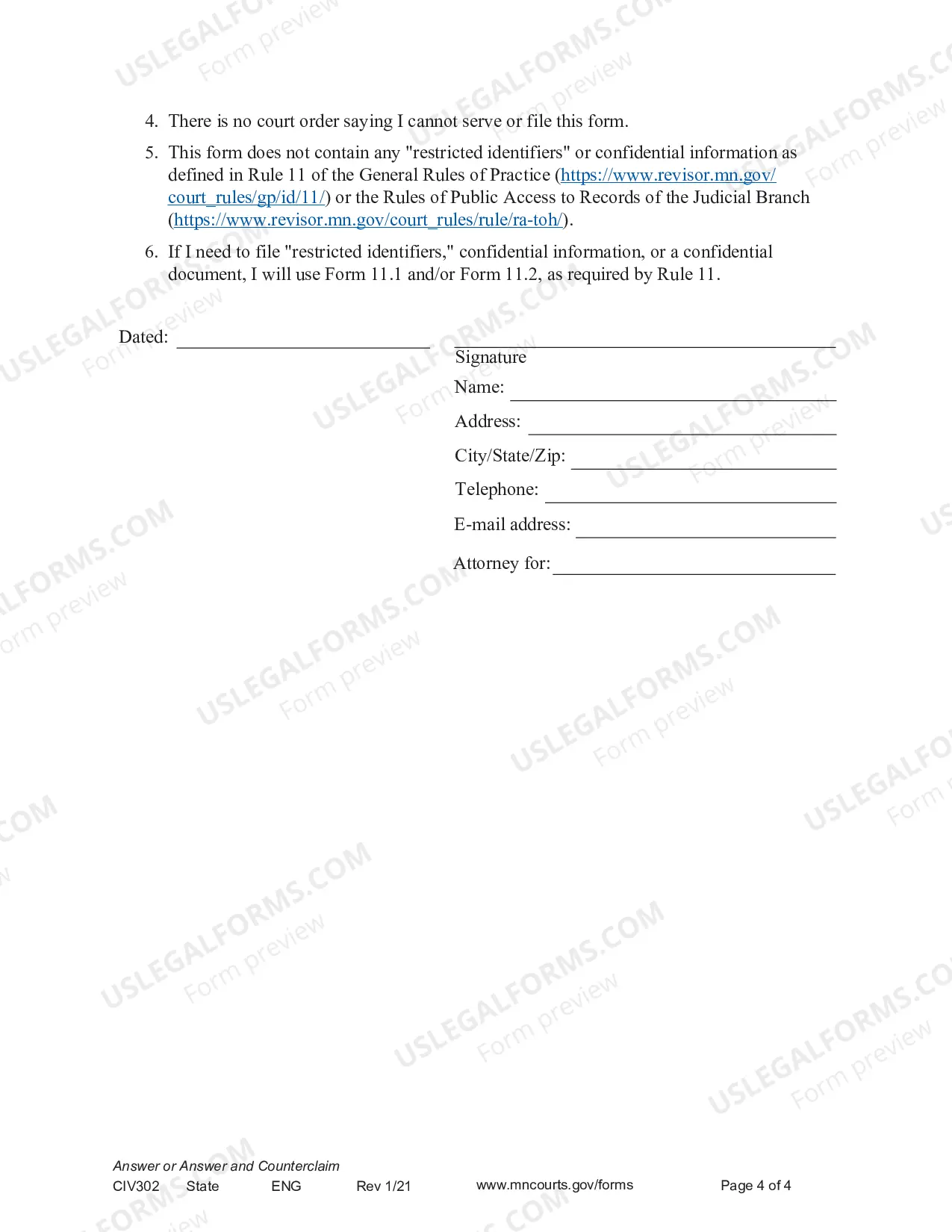 Preview Answer or Answer and Counterclaim